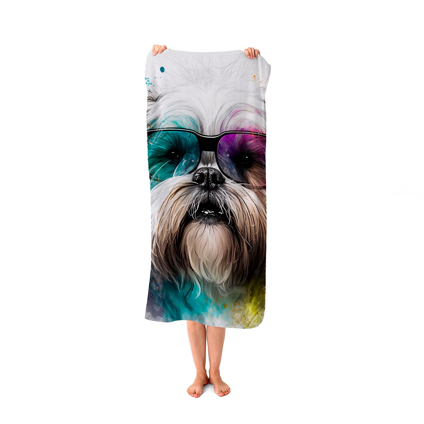 Lhasa Apso Face Glasses Splashart Beach Towel
