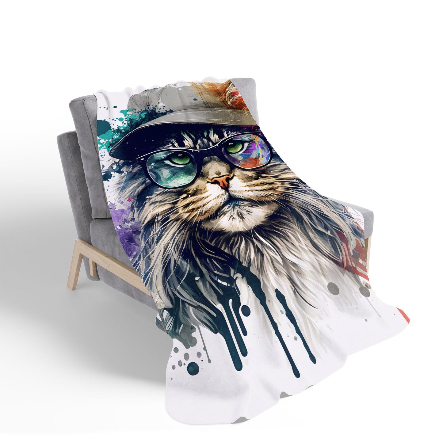 Maine Coon Cat Splashart Sherpa Blanket
