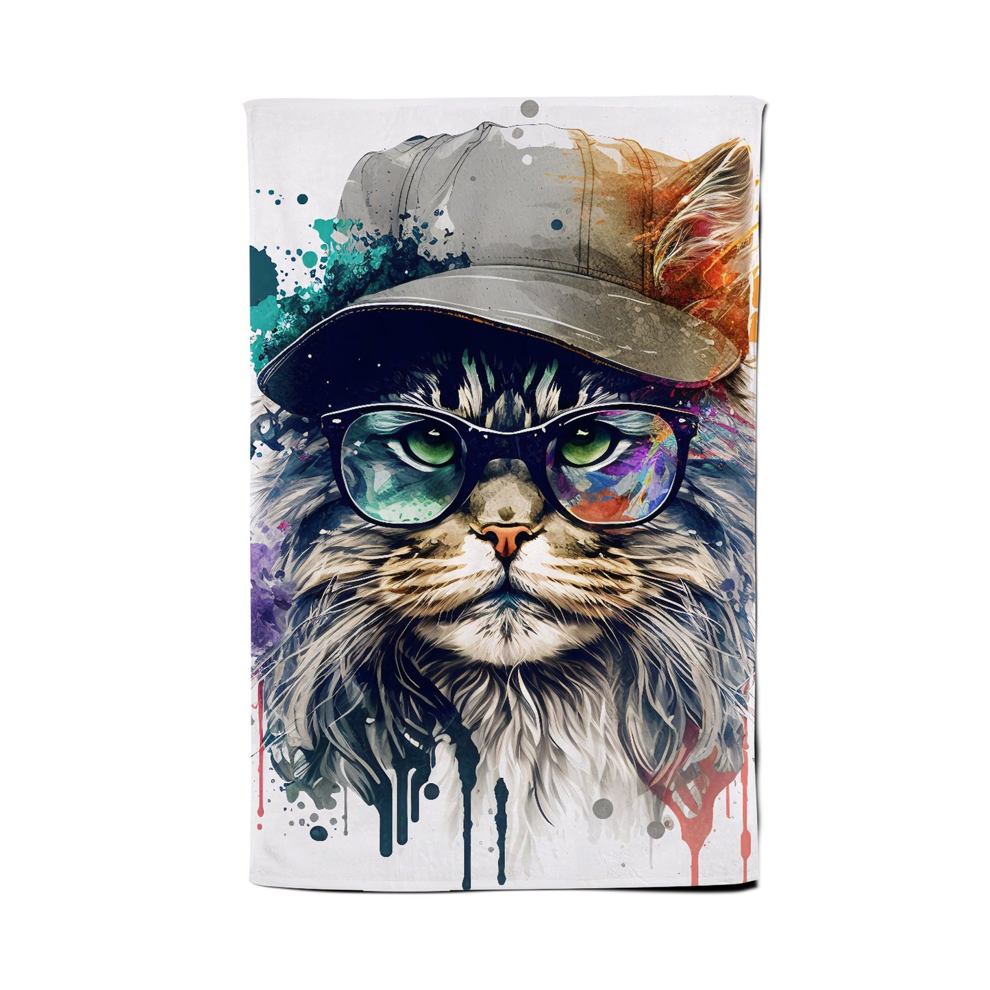 Maine Coon Cat Splashart Tea Towel