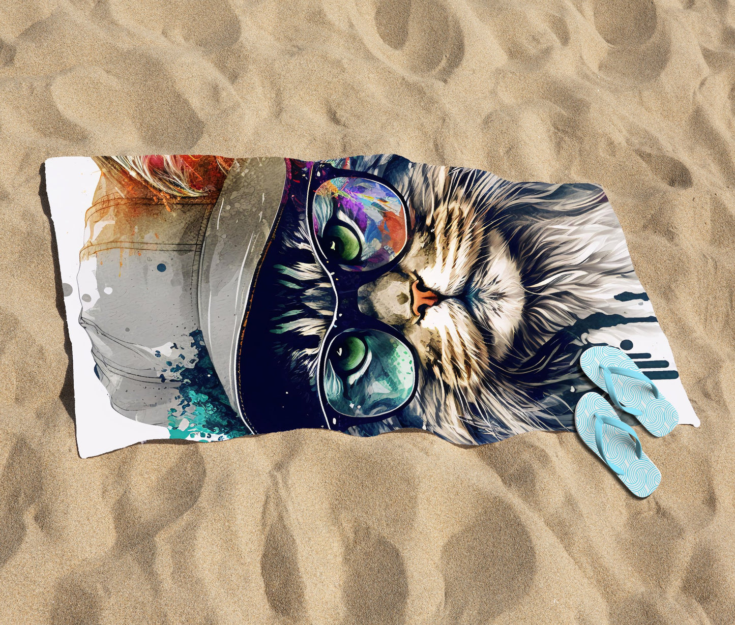 Maine Coon Cat Splashart Beach Towel