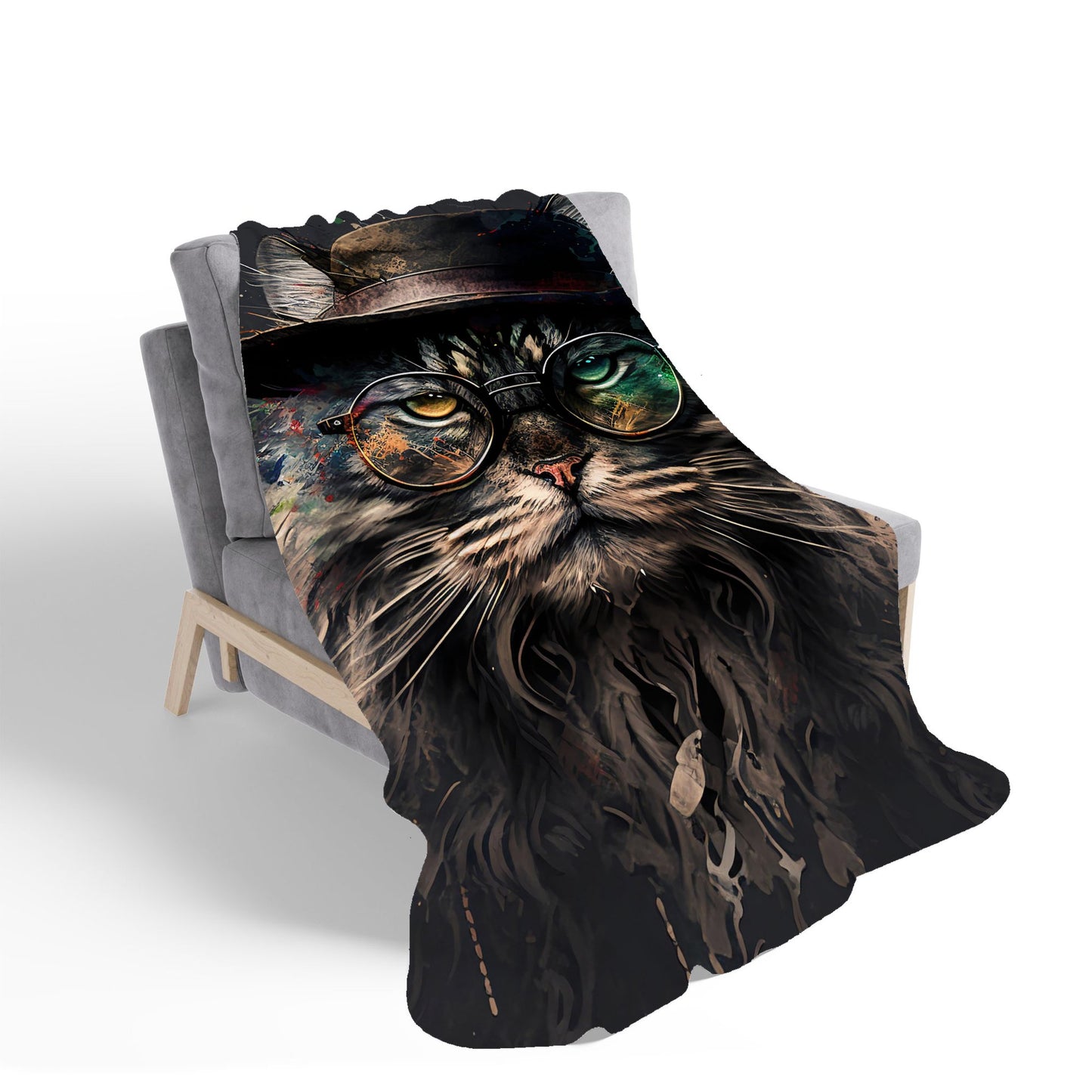 Maine Coon Cat With Glasses Splashart Sherpa Blanket
