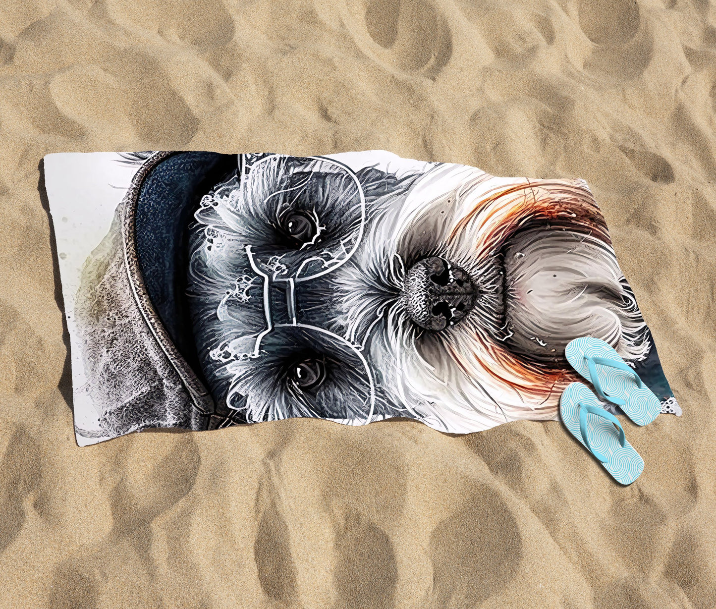 Miniature Schnauzer Dog Splashart Beach Towel