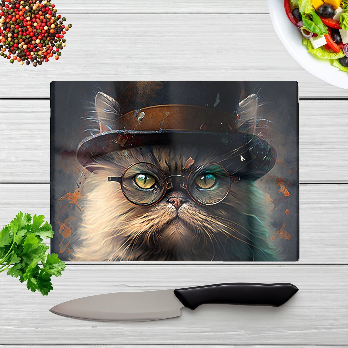 Persian Cat With Glasses Splashart Chopping Board