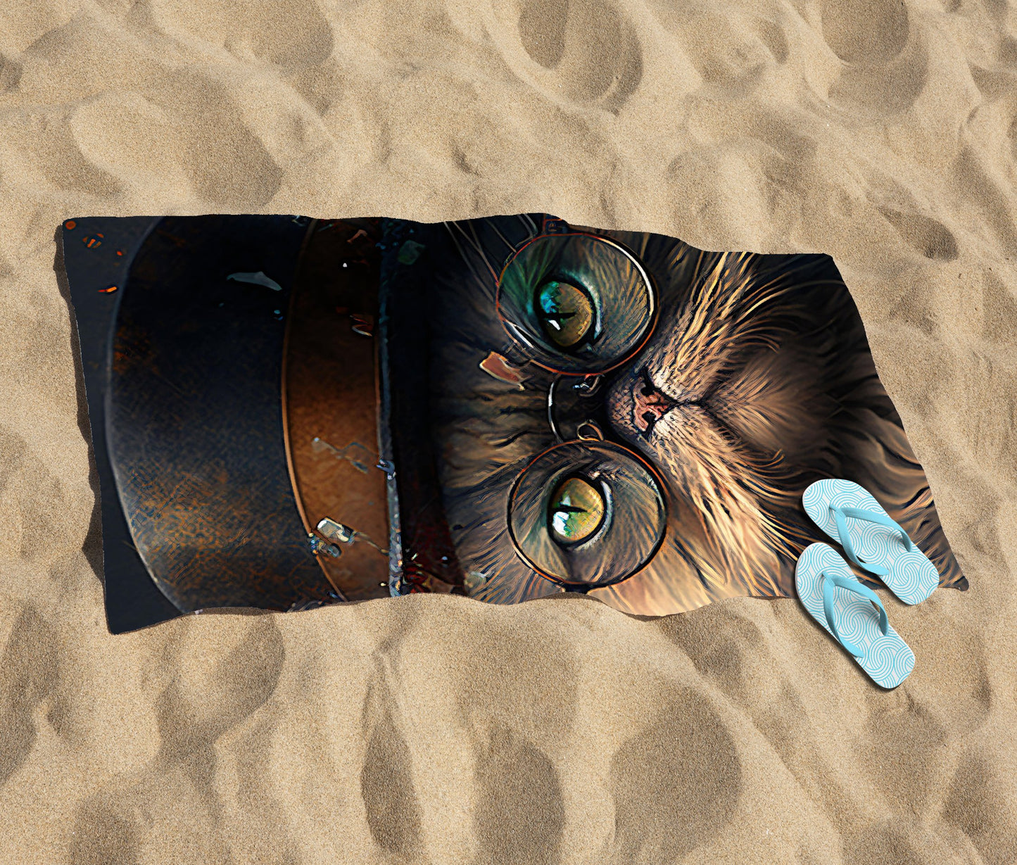 Persian Cat With Glasses Splashart Beach Towel