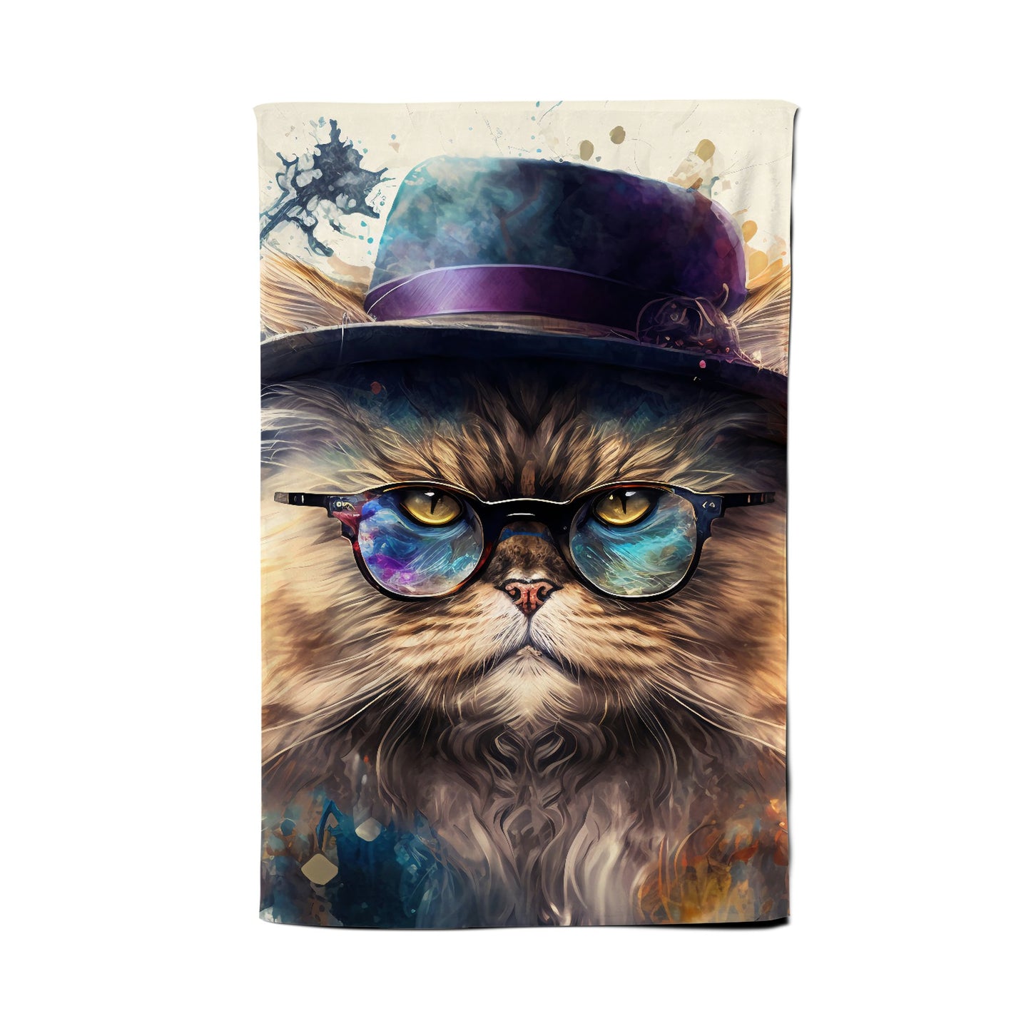 Persian Cat Splashart Tea Towel