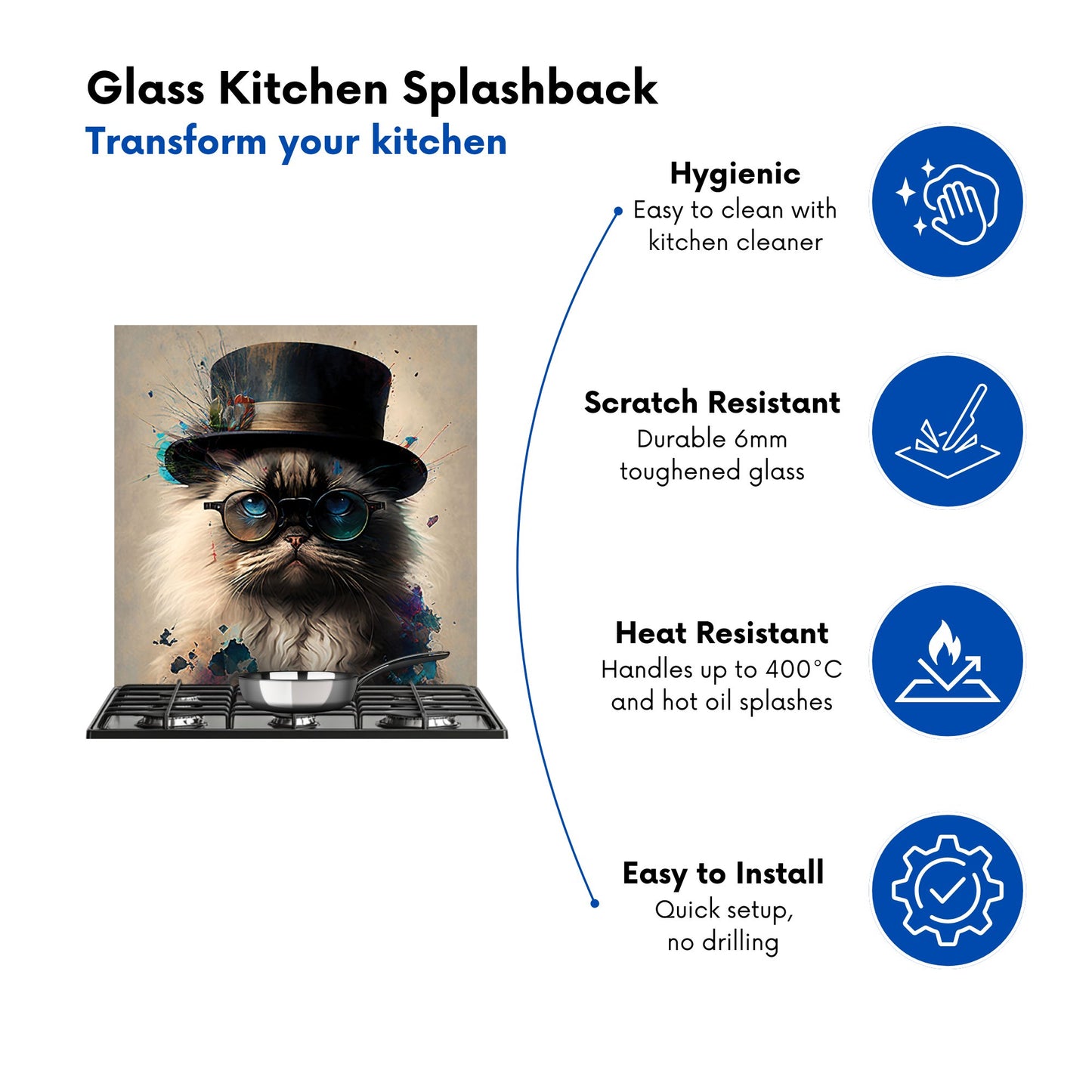 Ragdoll Cat With Glasses Splashart Kitchen Splashback