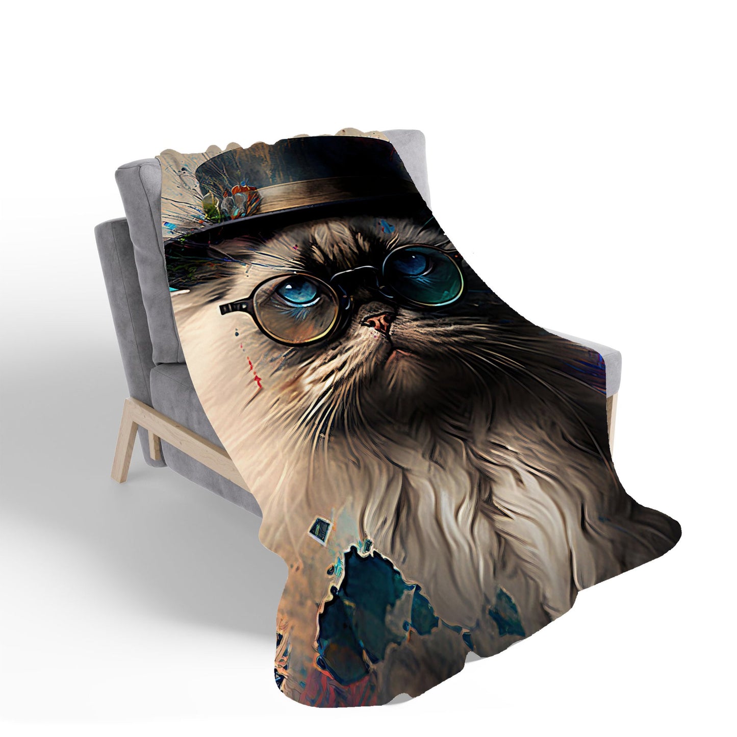 Ragdoll Cat With Glasses Splashart Sherpa Blanket