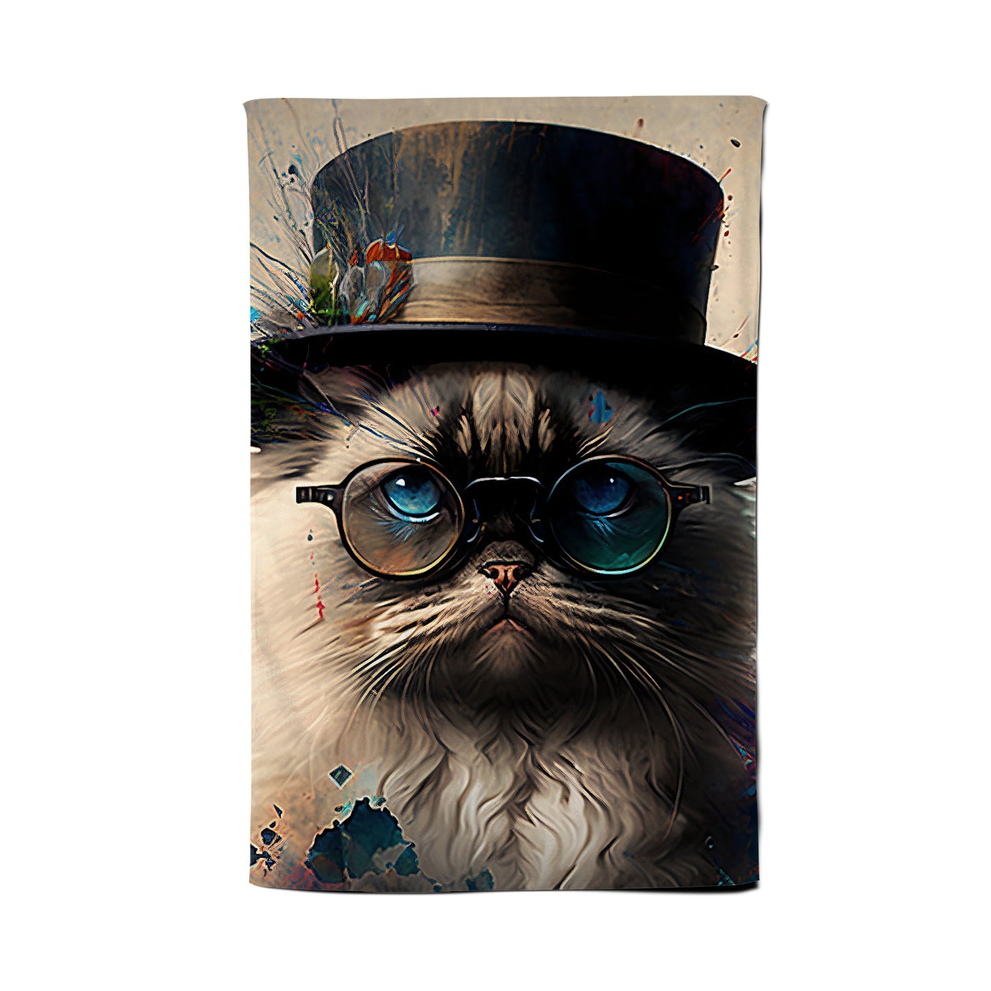 Ragdoll Cat With Glasses Splashart Tea Towel