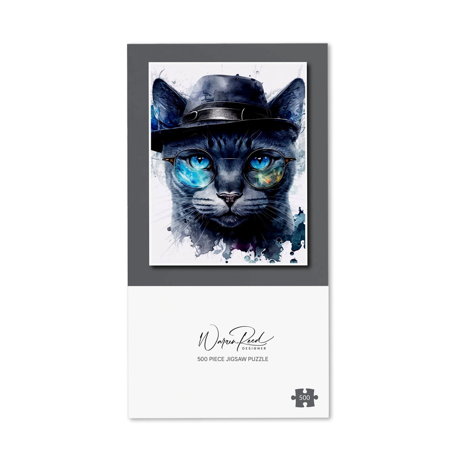 Russian Blue Cat With Glasses Splashart Jigsaw Puzzle