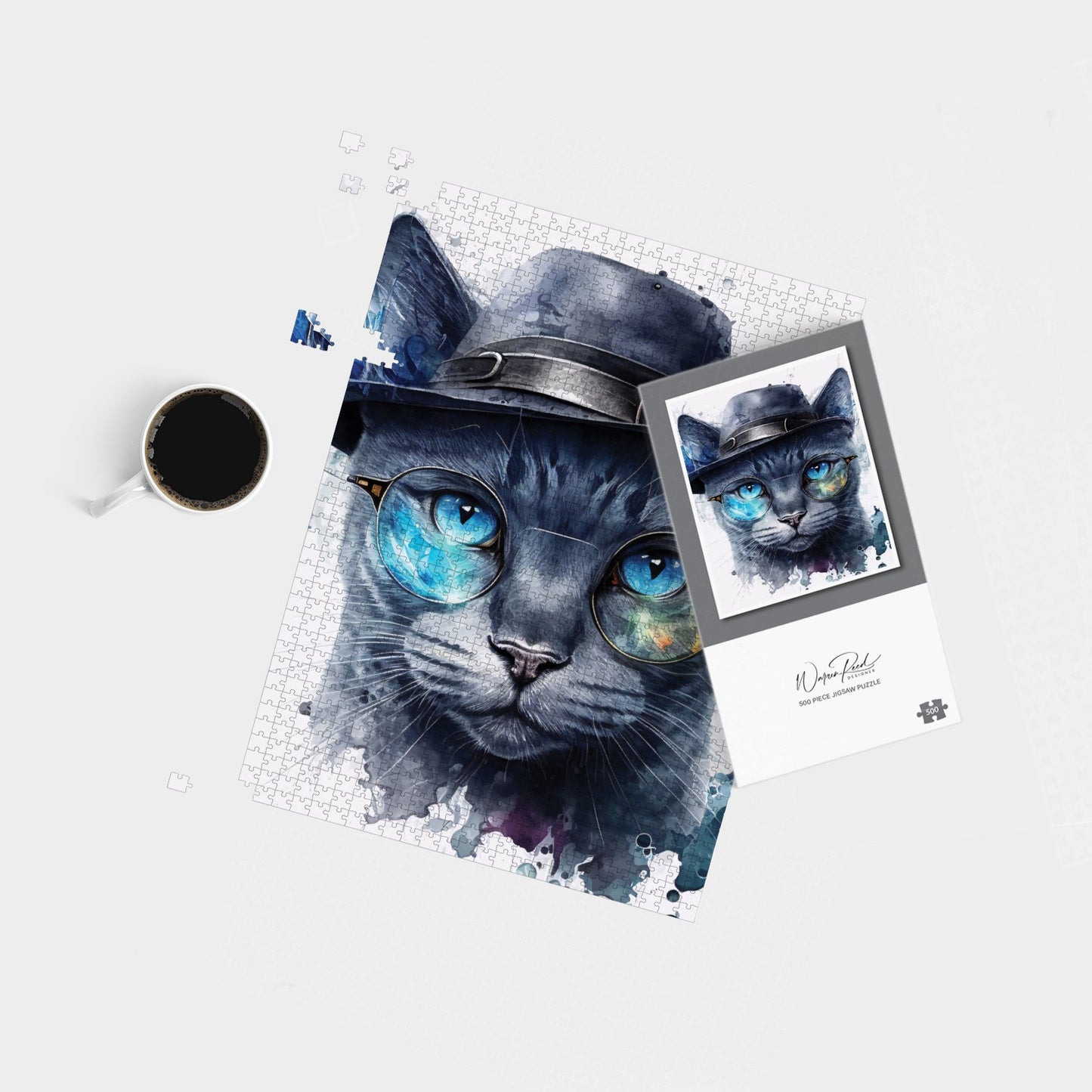 Russian Blue Cat With Glasses Splashart Jigsaw Puzzle