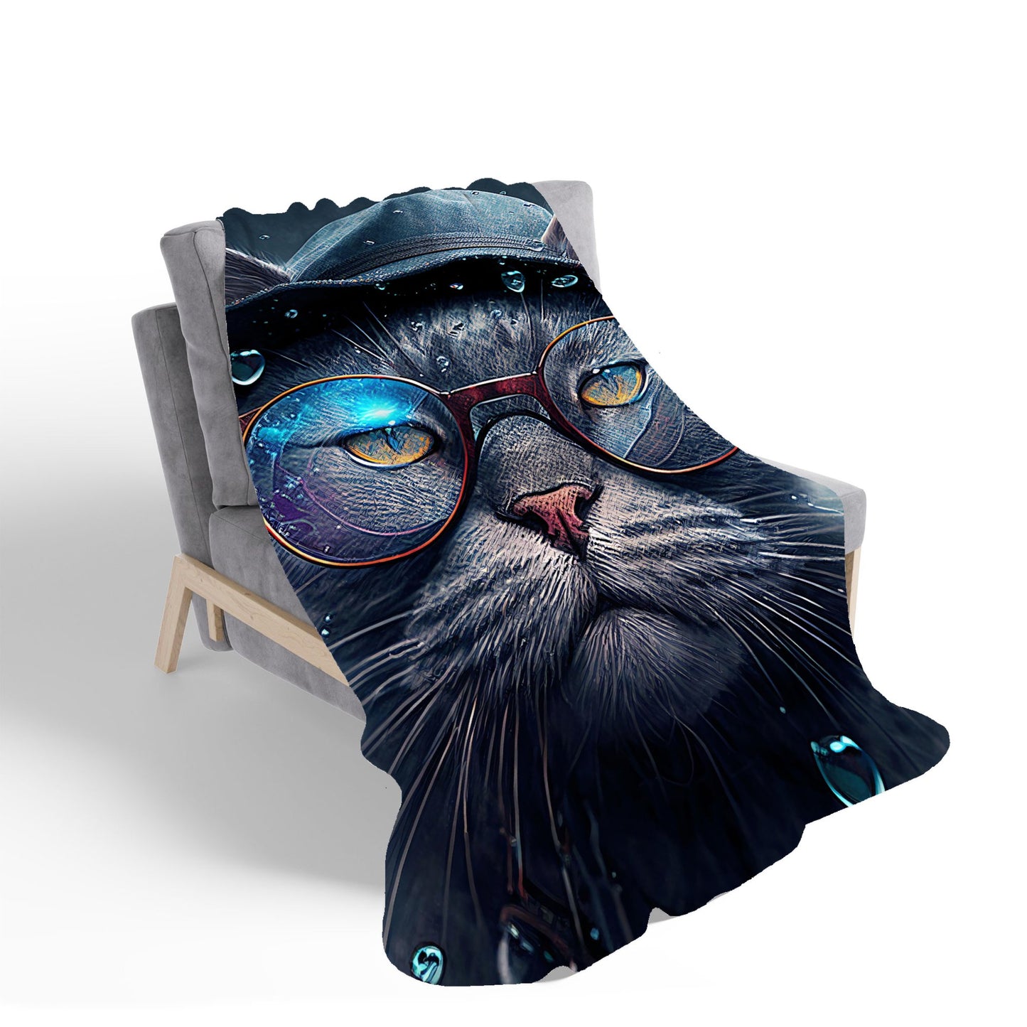 Russian Blue Cat Splashart Sherpa Blanket