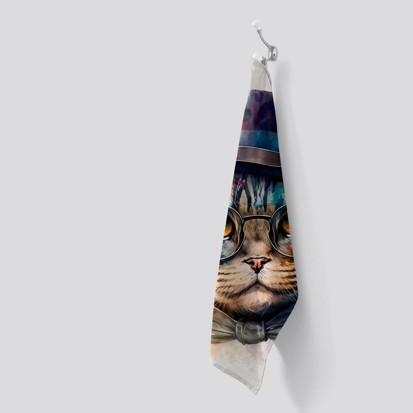 Scottish Fold Cat With Glasses Splashart Tea Towel