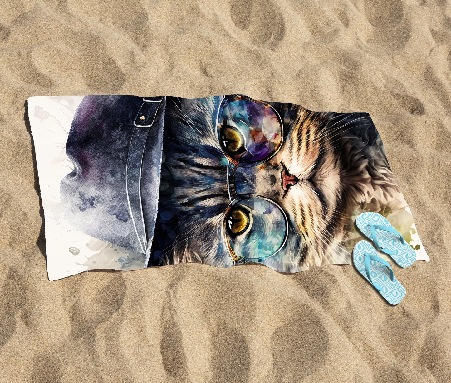Selkirk Rex Cat Splashart Beach Towel