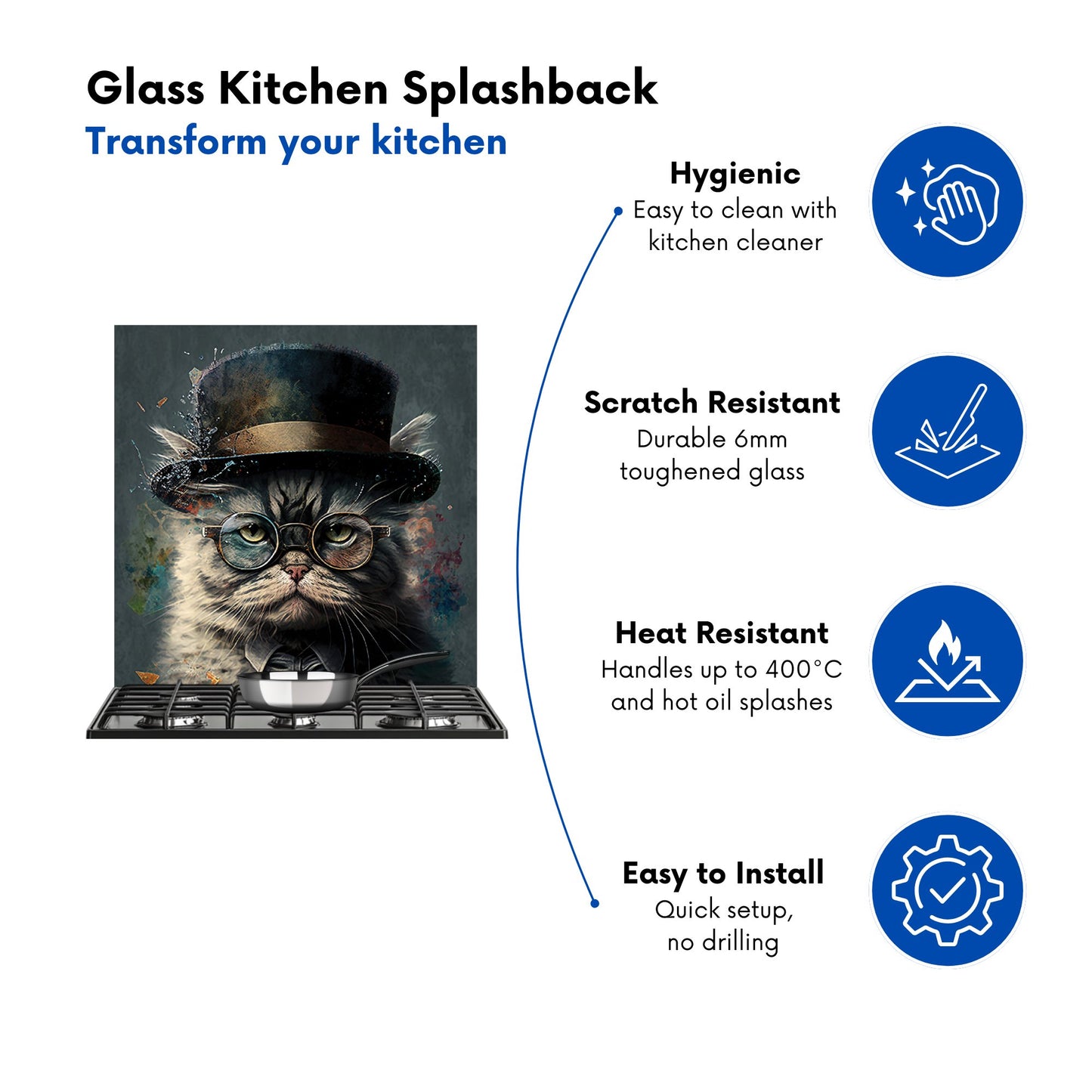 Selkirk Rex Cat With Glasses Splashart Kitchen Splashback