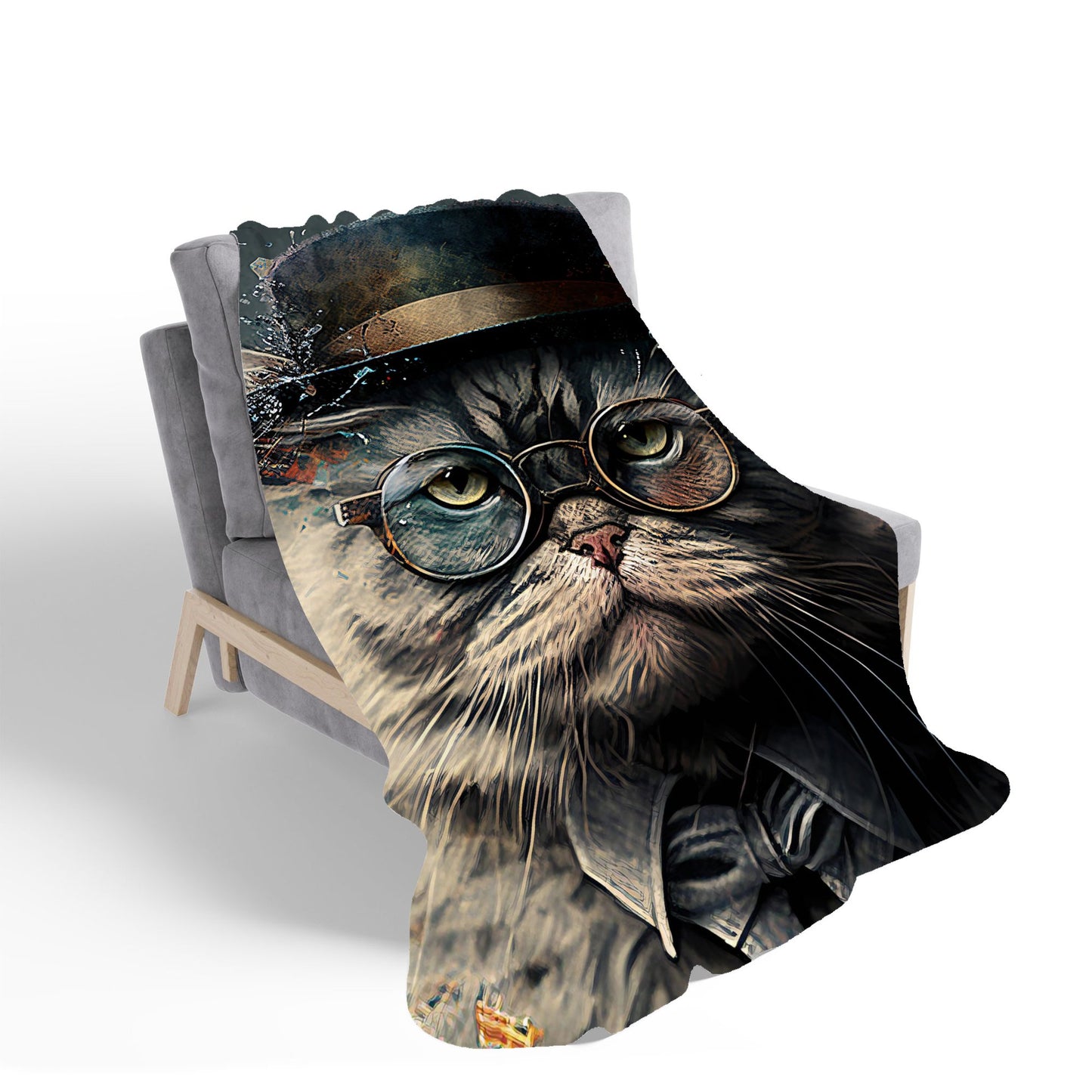 Selkirk Rex Cat With Glasses Splashart Sherpa Blanket