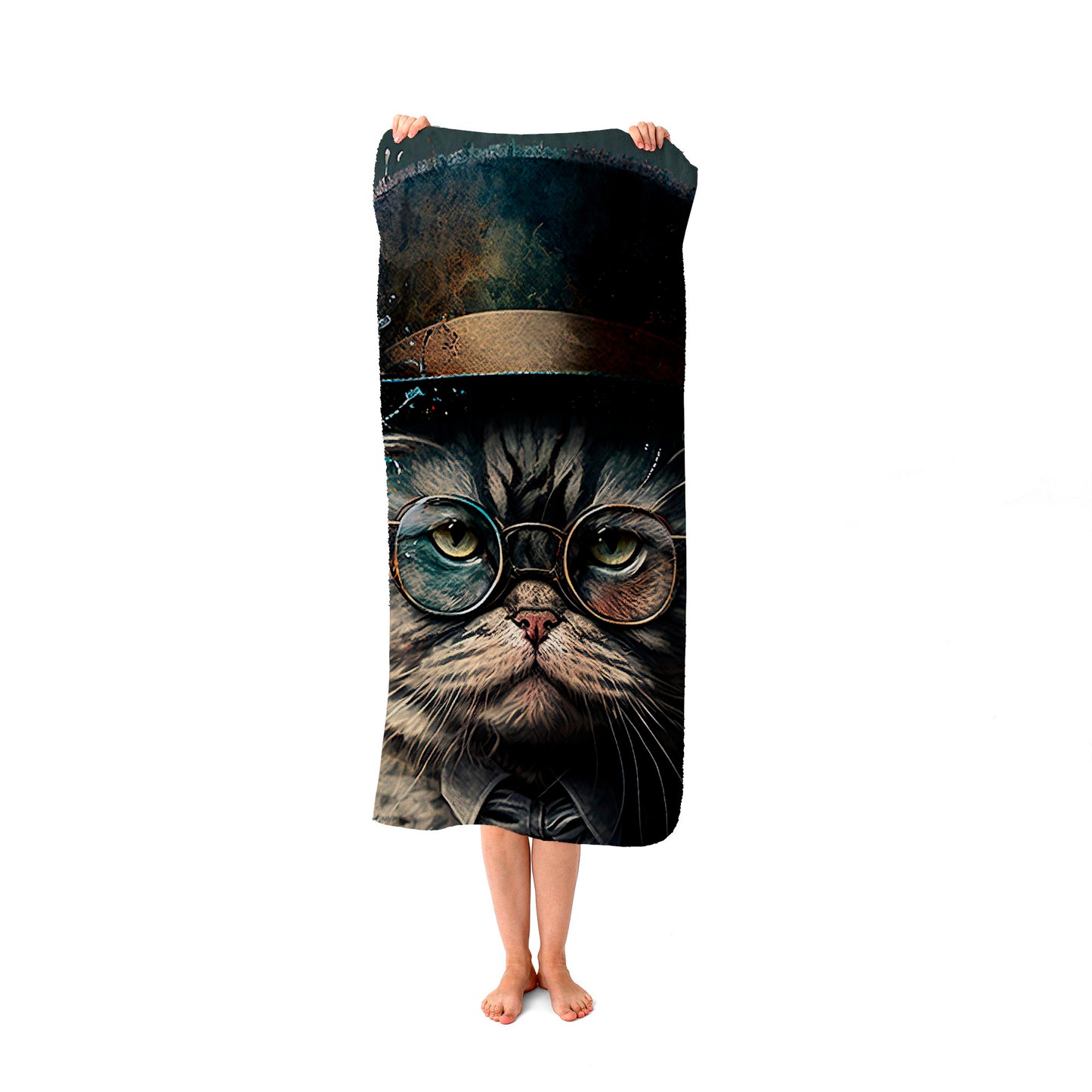 Selkirk Rex Cat With Glasses Splashart Beach Towel