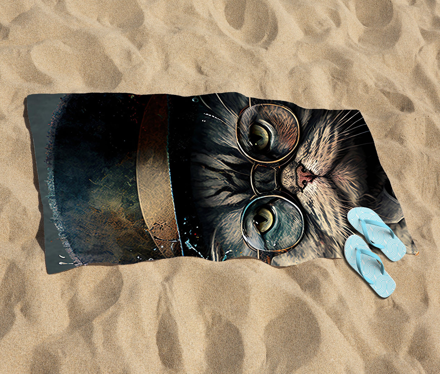 Selkirk Rex Cat With Glasses Splashart Beach Towel