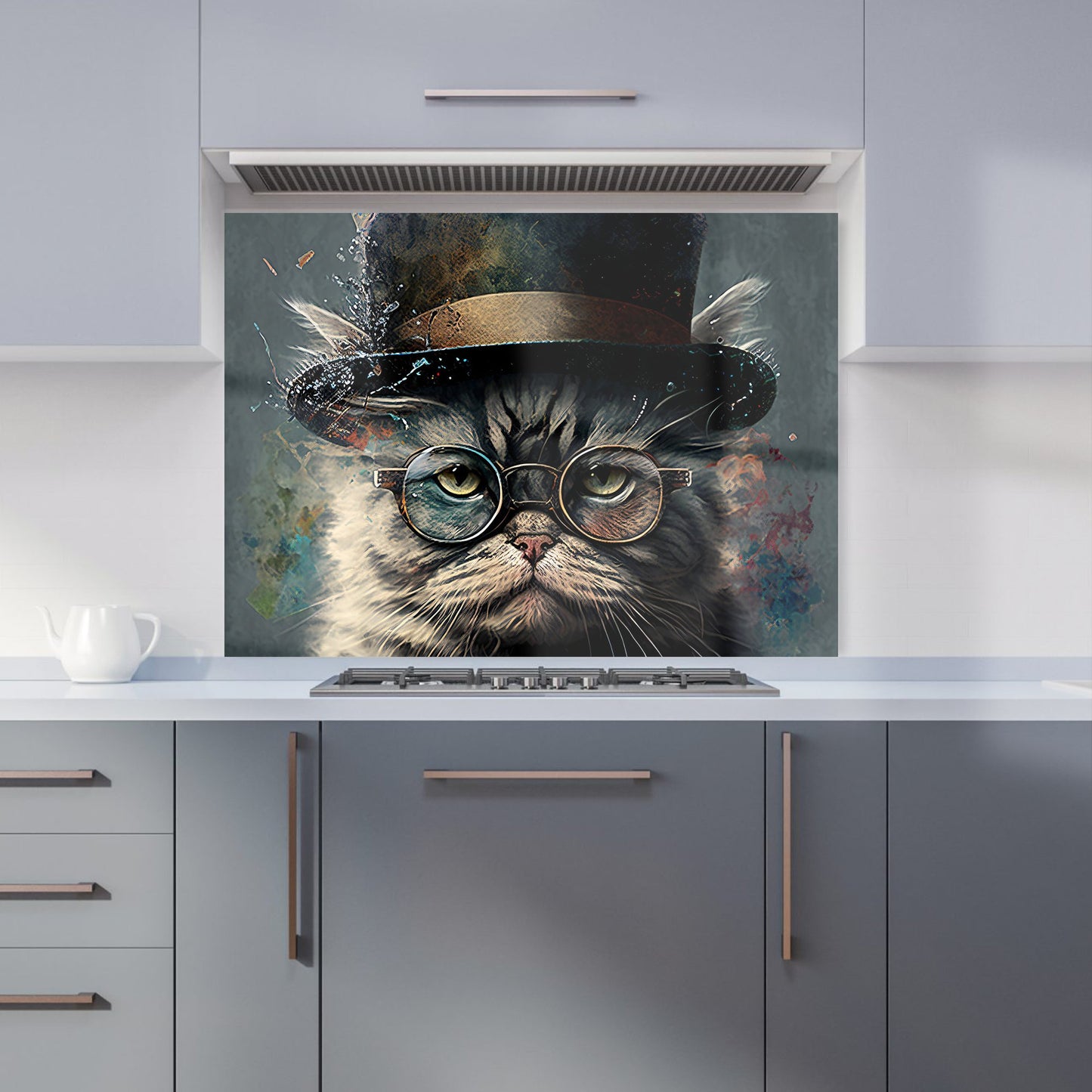 Selkirk Rex Cat With Glasses Splashart Kitchen Splashback