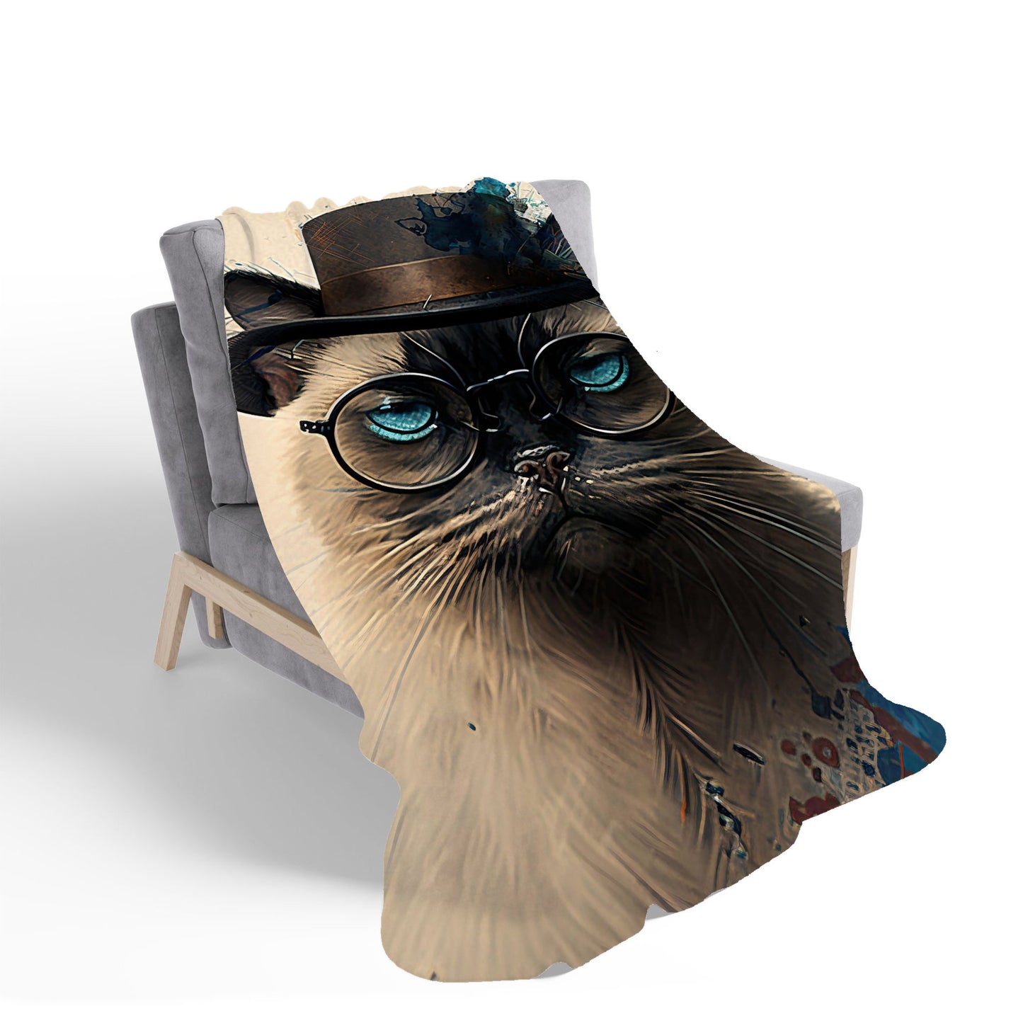 Siamese Cat Splashart Sherpa Blanket