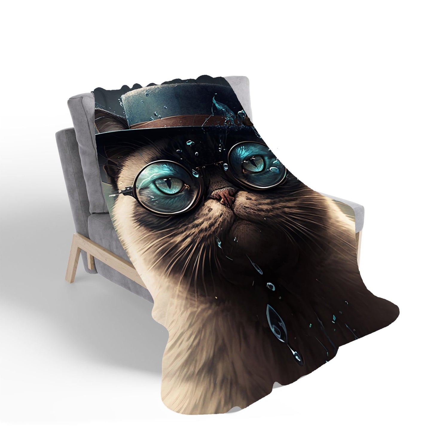 Siamese Cat With Glasses Splashart Sherpa Blanket