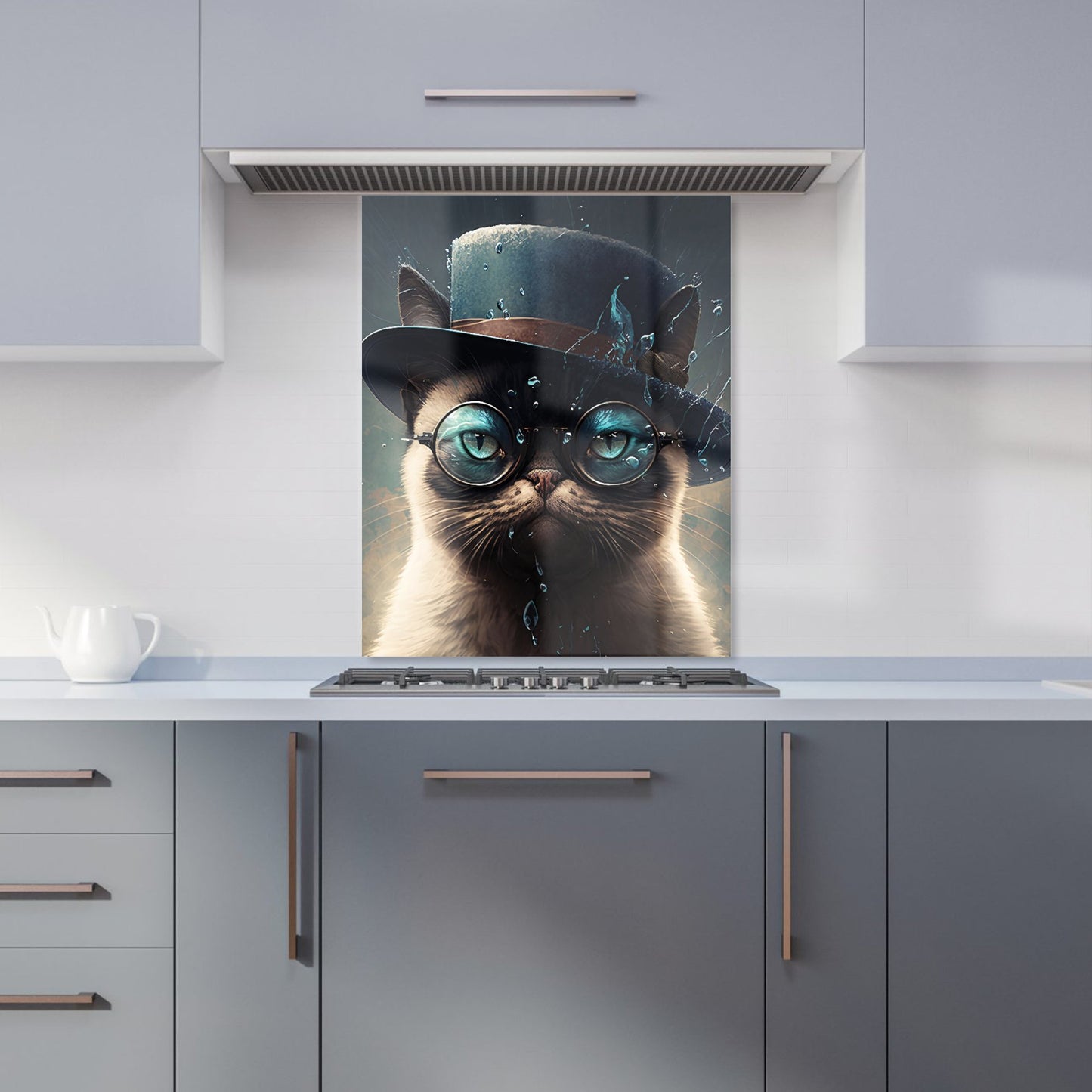 Siamese Cat With Glasses Splashart Kitchen Splashback