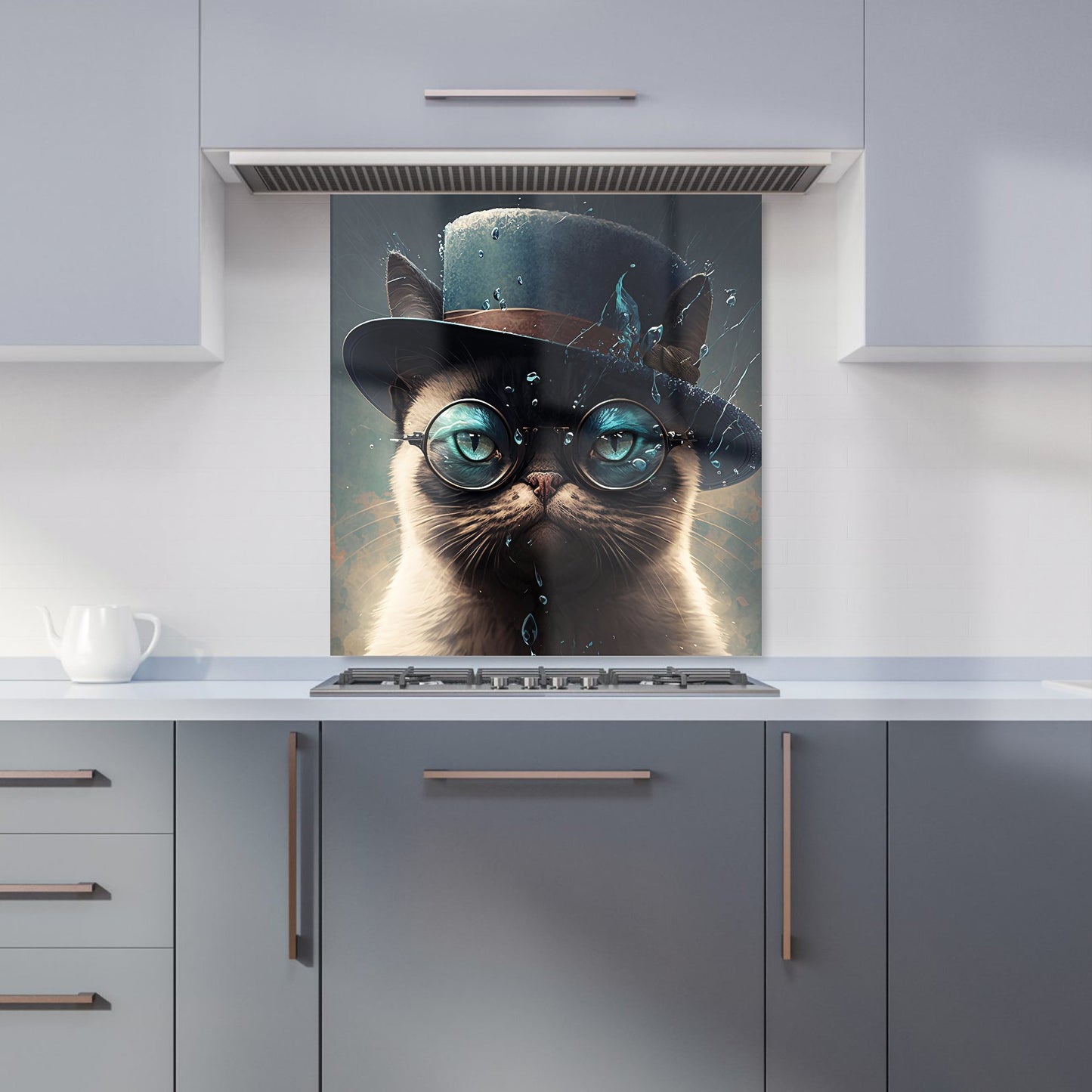Siamese Cat With Glasses Splashart Kitchen Splashback