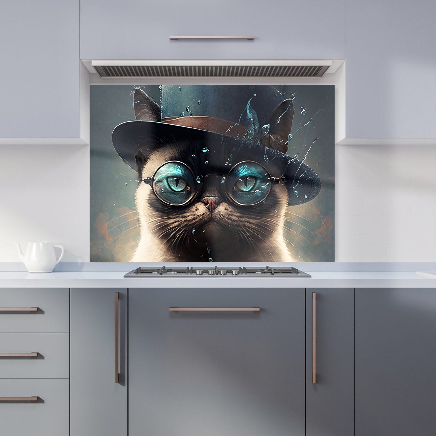 Siamese Cat With Glasses Splashart Kitchen Splashback