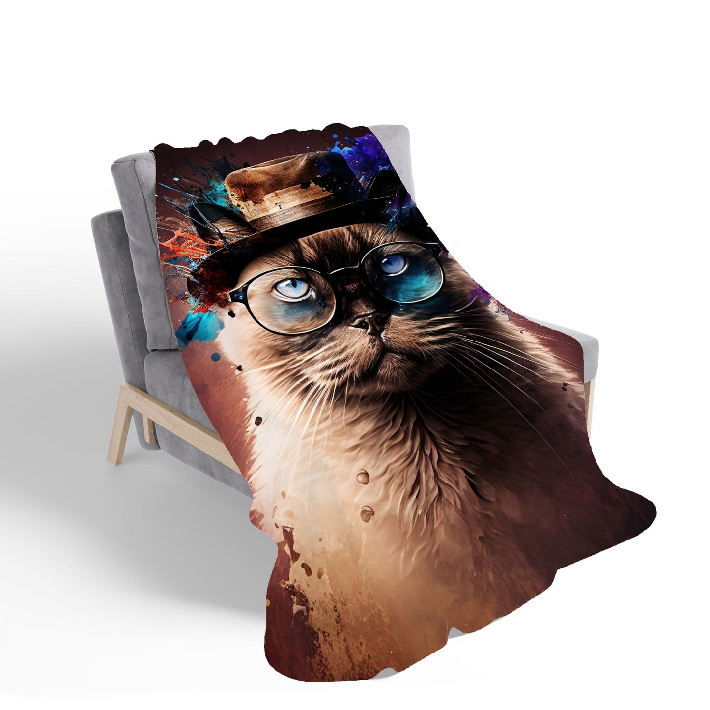 Siamese Cat Face Splashart Sherpa Blanket