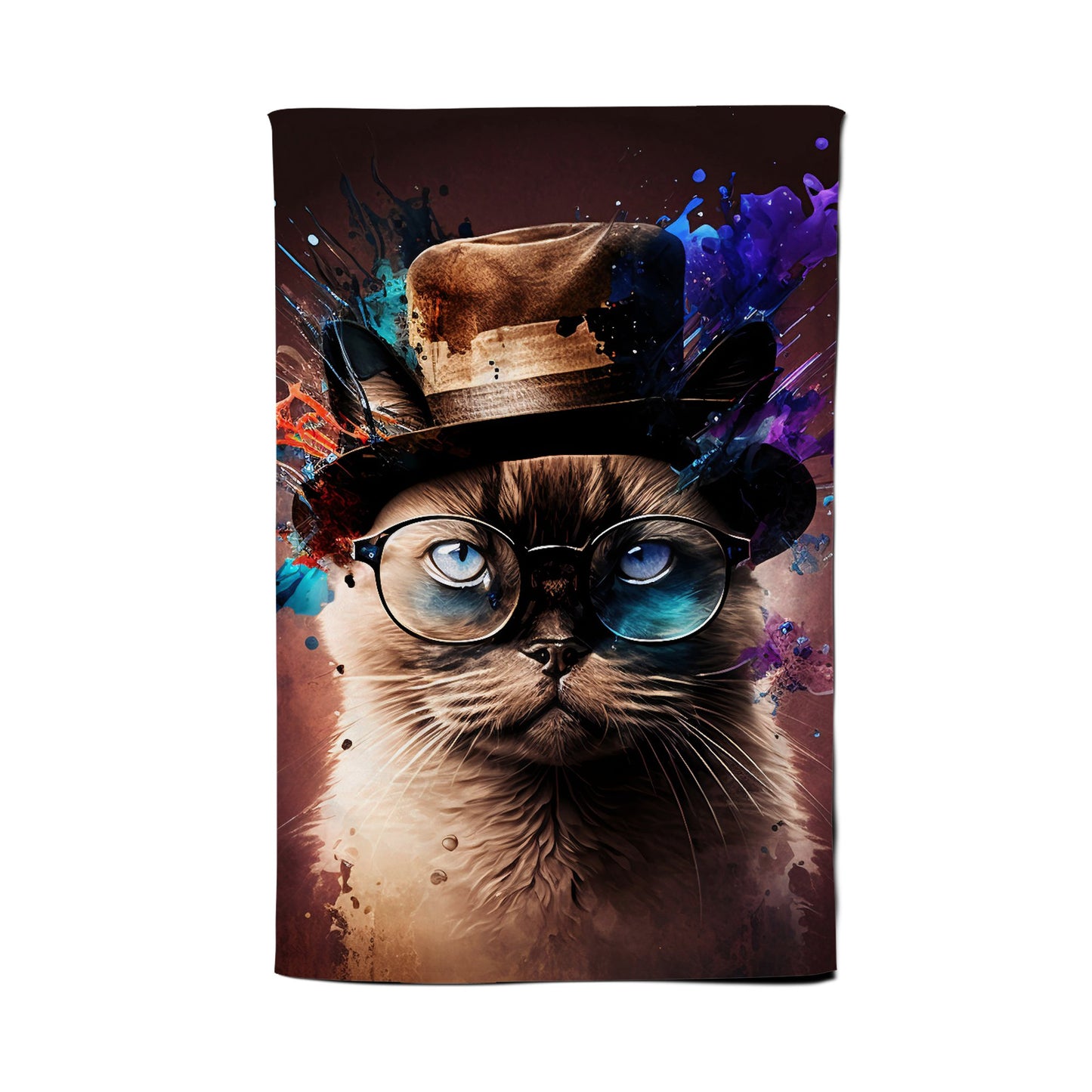Siamese Cat Face Splashart Tea Towel