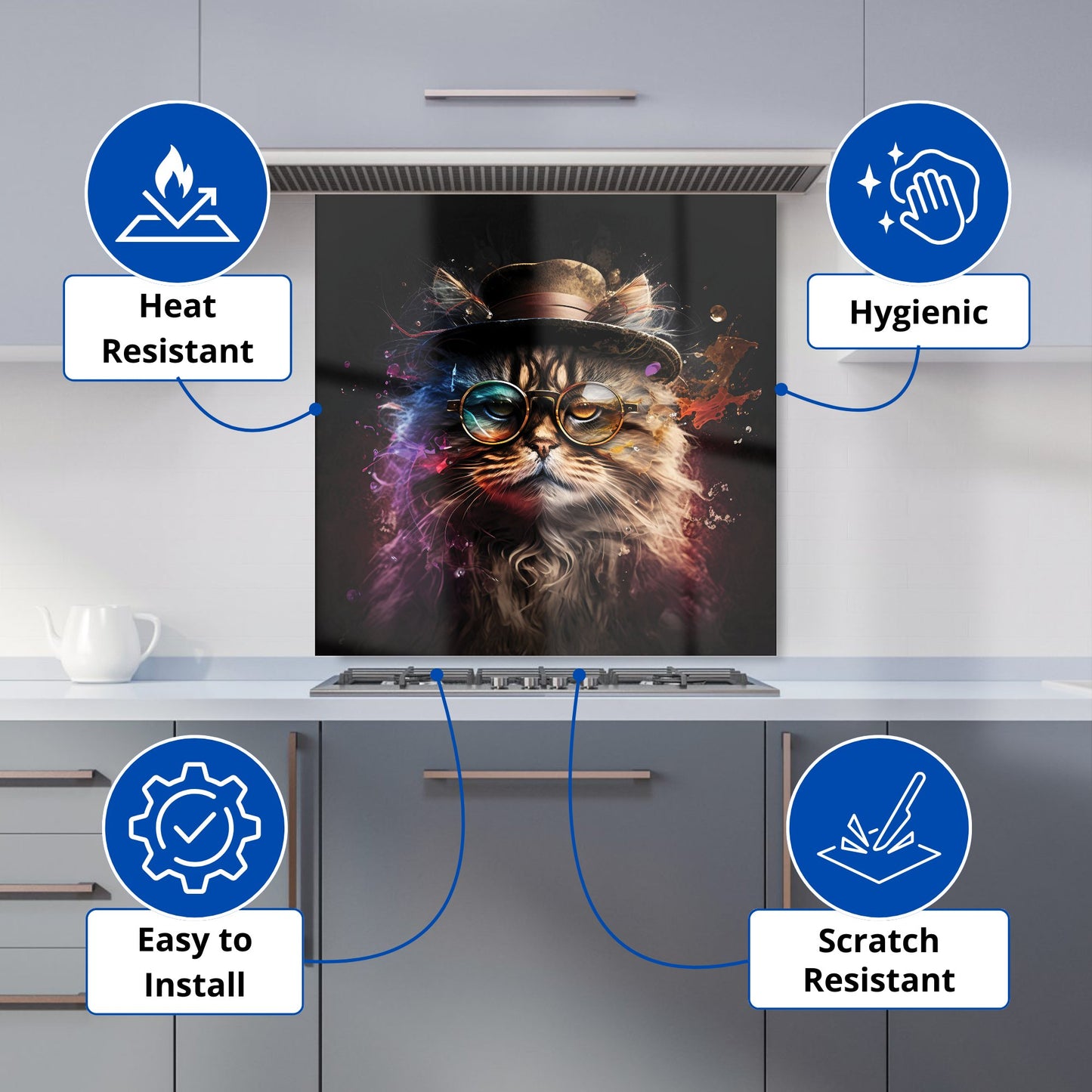 Siberian Cat With Glasses Splashart Kitchen Splashback