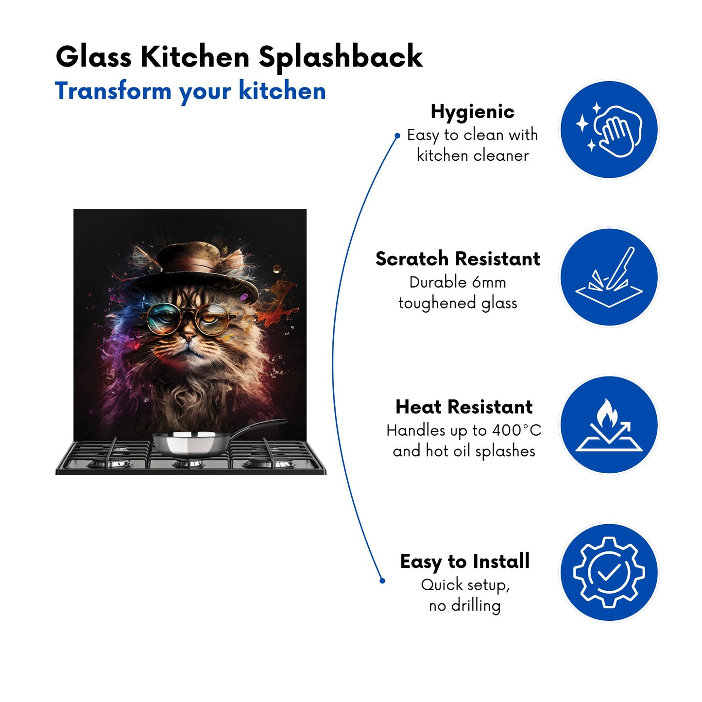Siberian Cat With Glasses Splashart Kitchen Splashback