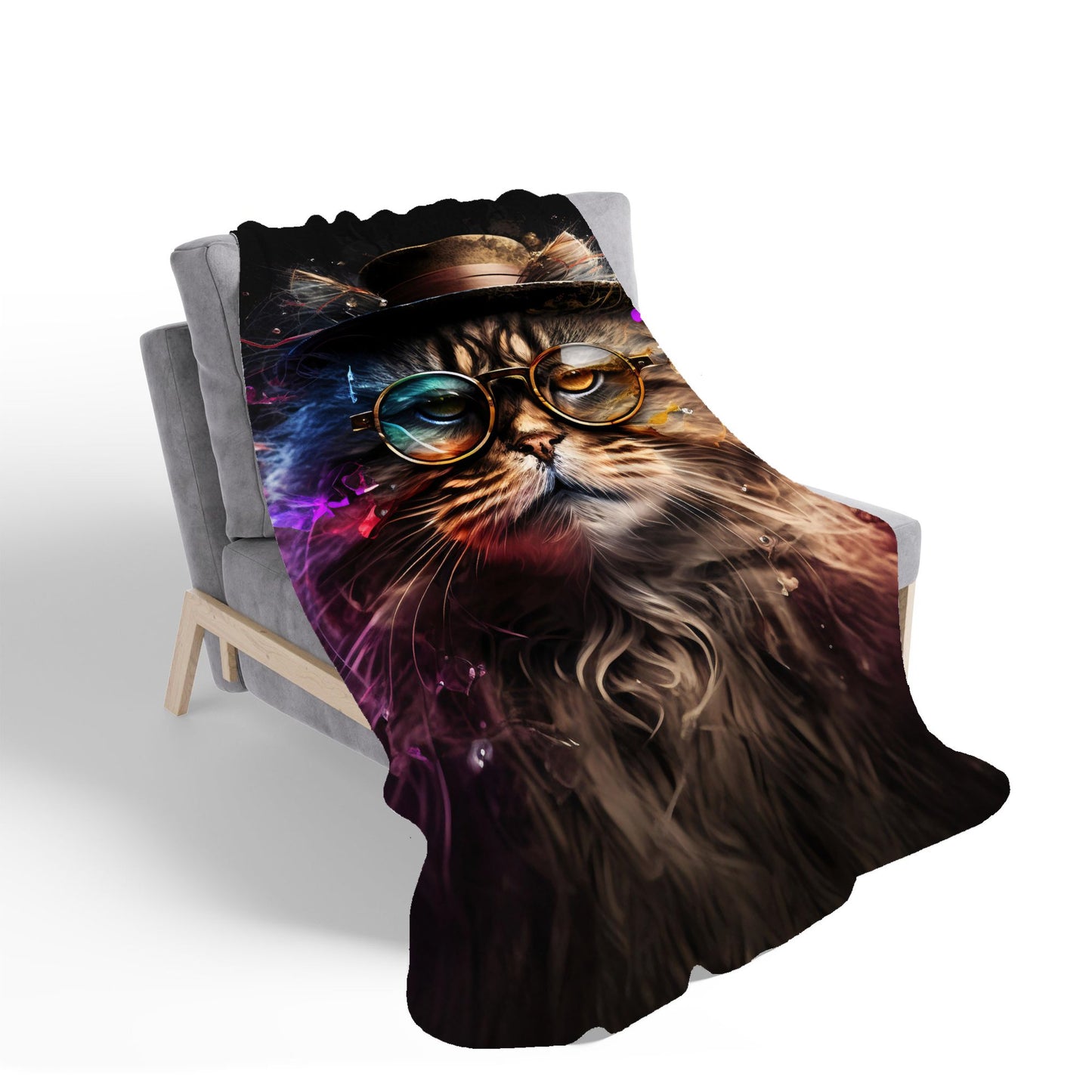 Siberian Cat With Glasses Splashart Sherpa Blanket