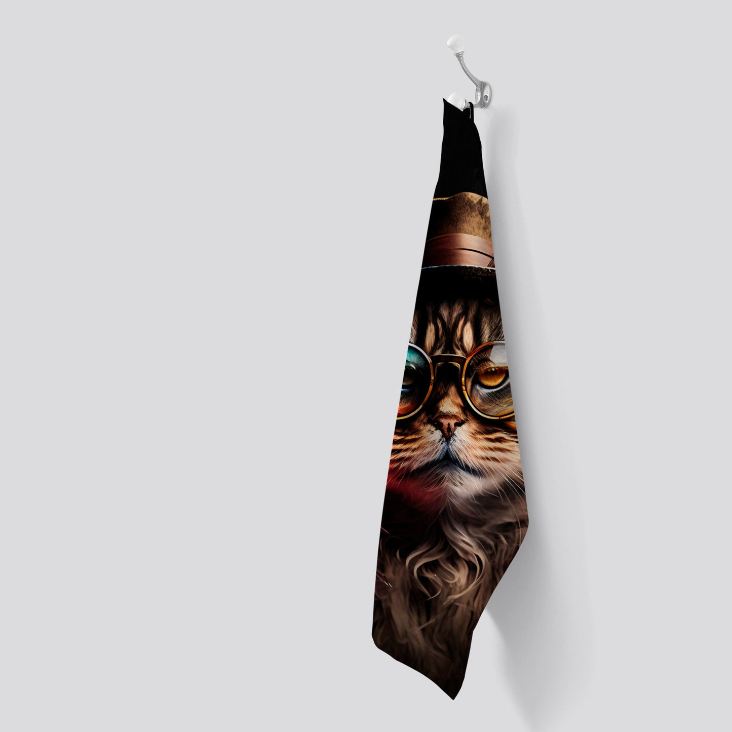 Siberian Cat With Glasses Splashart Tea Towel