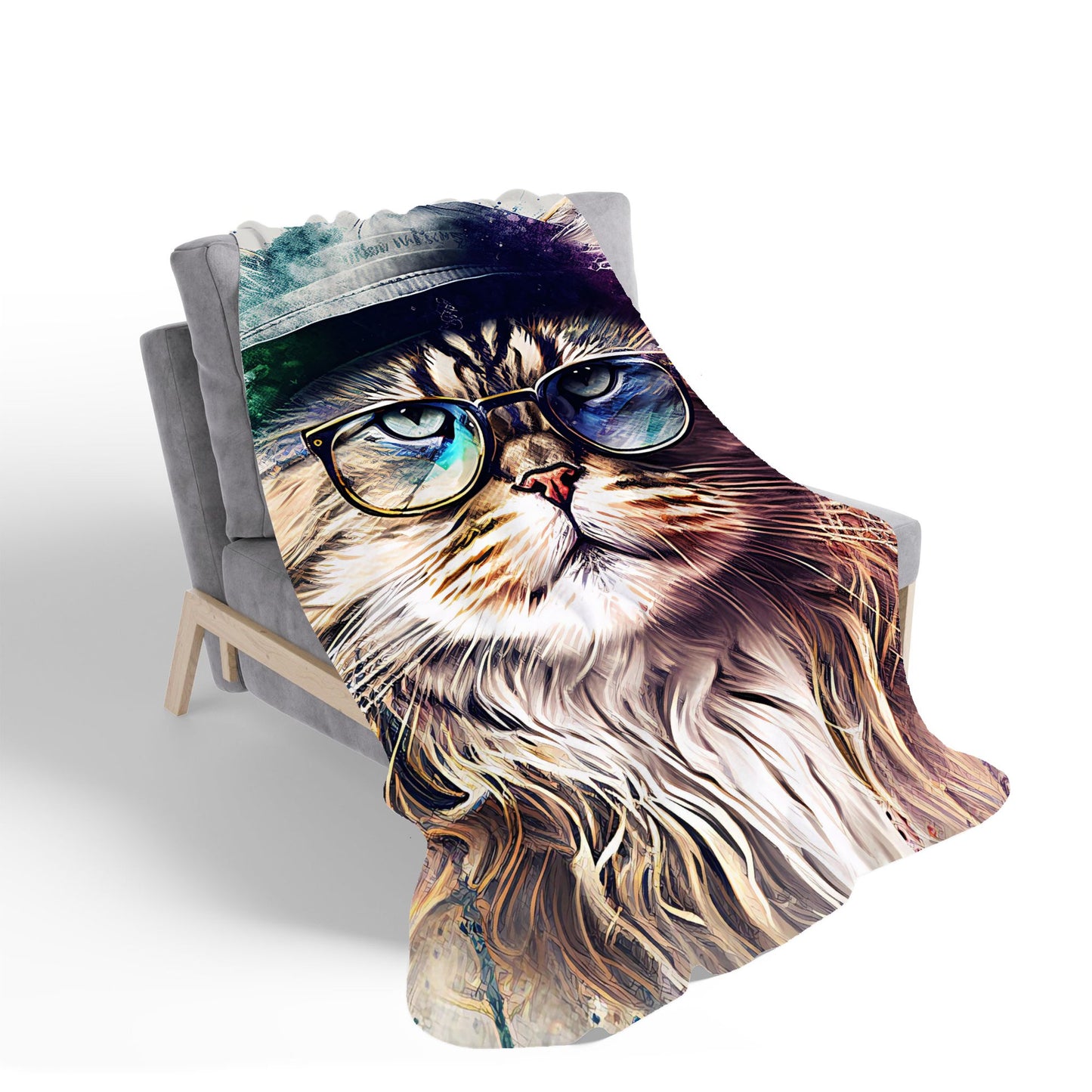 Siberian Cat Face Splashart Sherpa Blanket