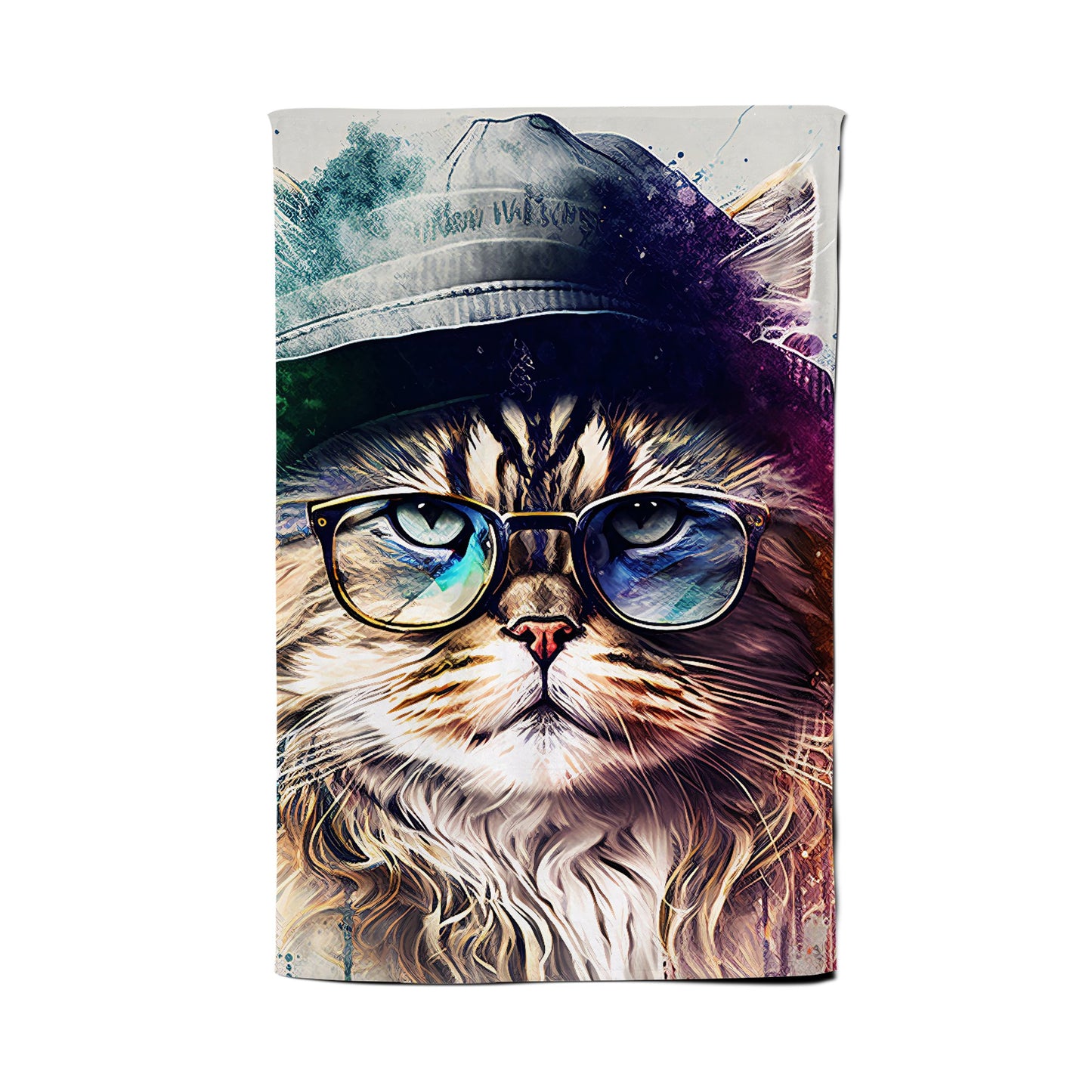 Siberian Cat Face Splashart Tea Towel