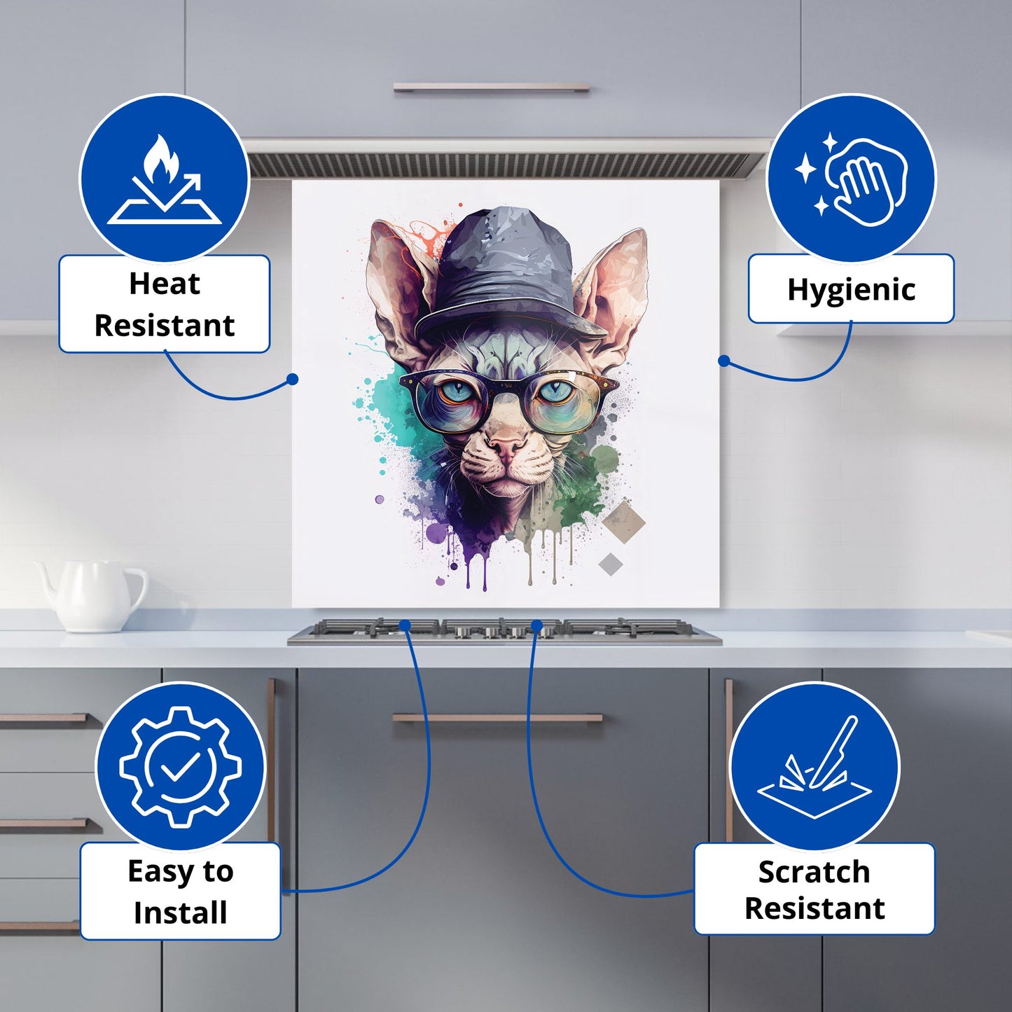 Sphynx Cat Face Splashart Kitchen Splashback