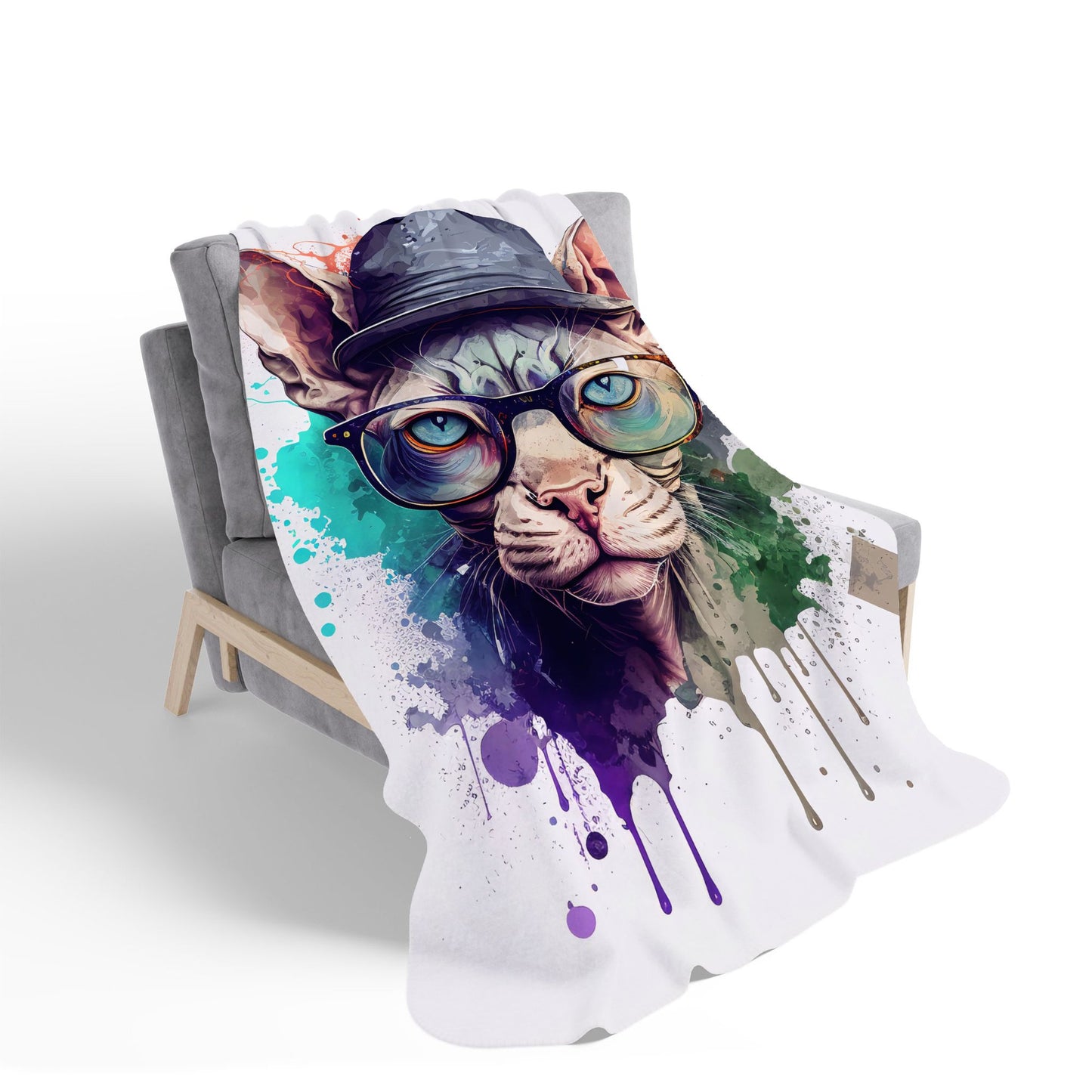Sphynx Cat Face Splashart Sherpa Blanket