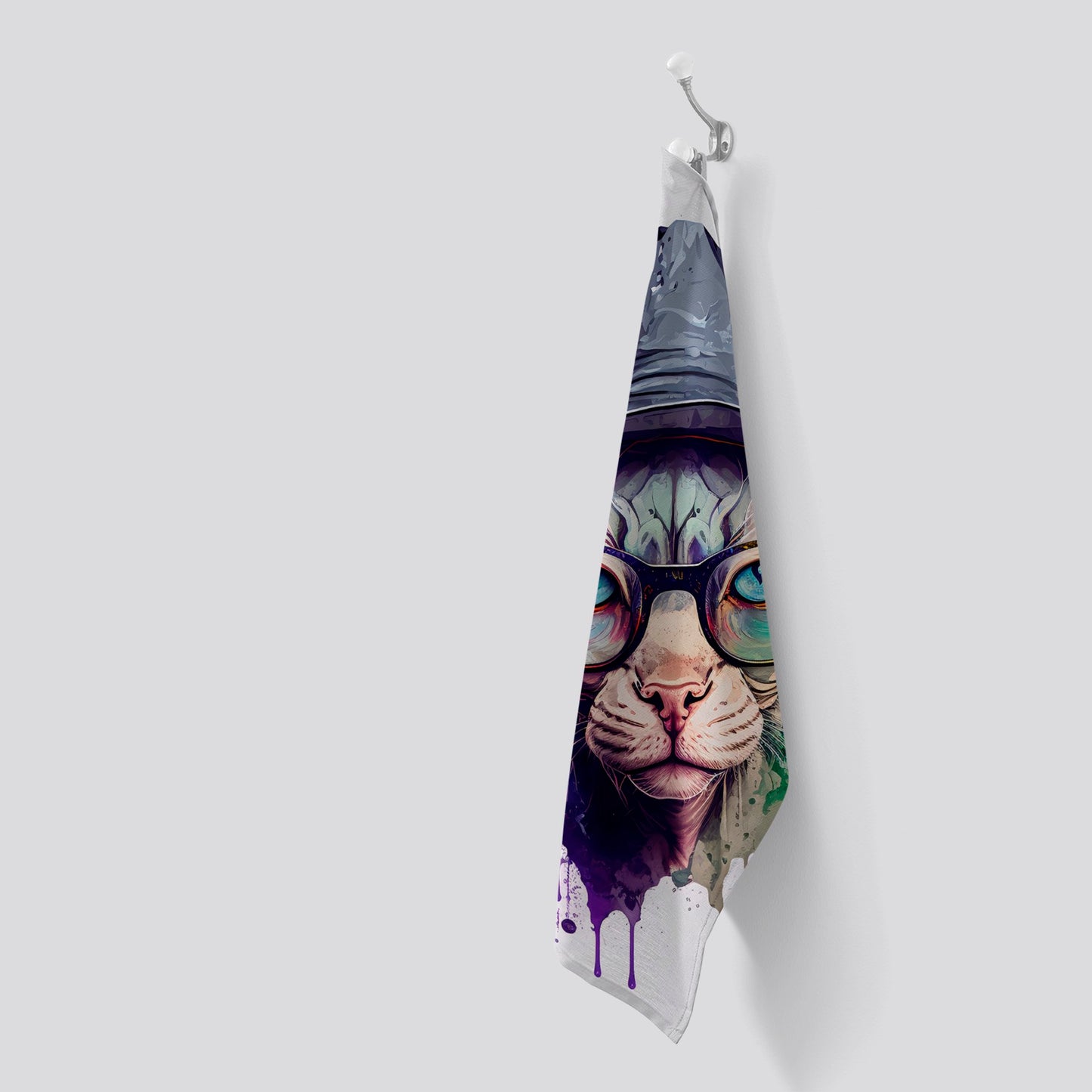 Sphynx Cat Face Glasses And Hat Splashart Tea Towel