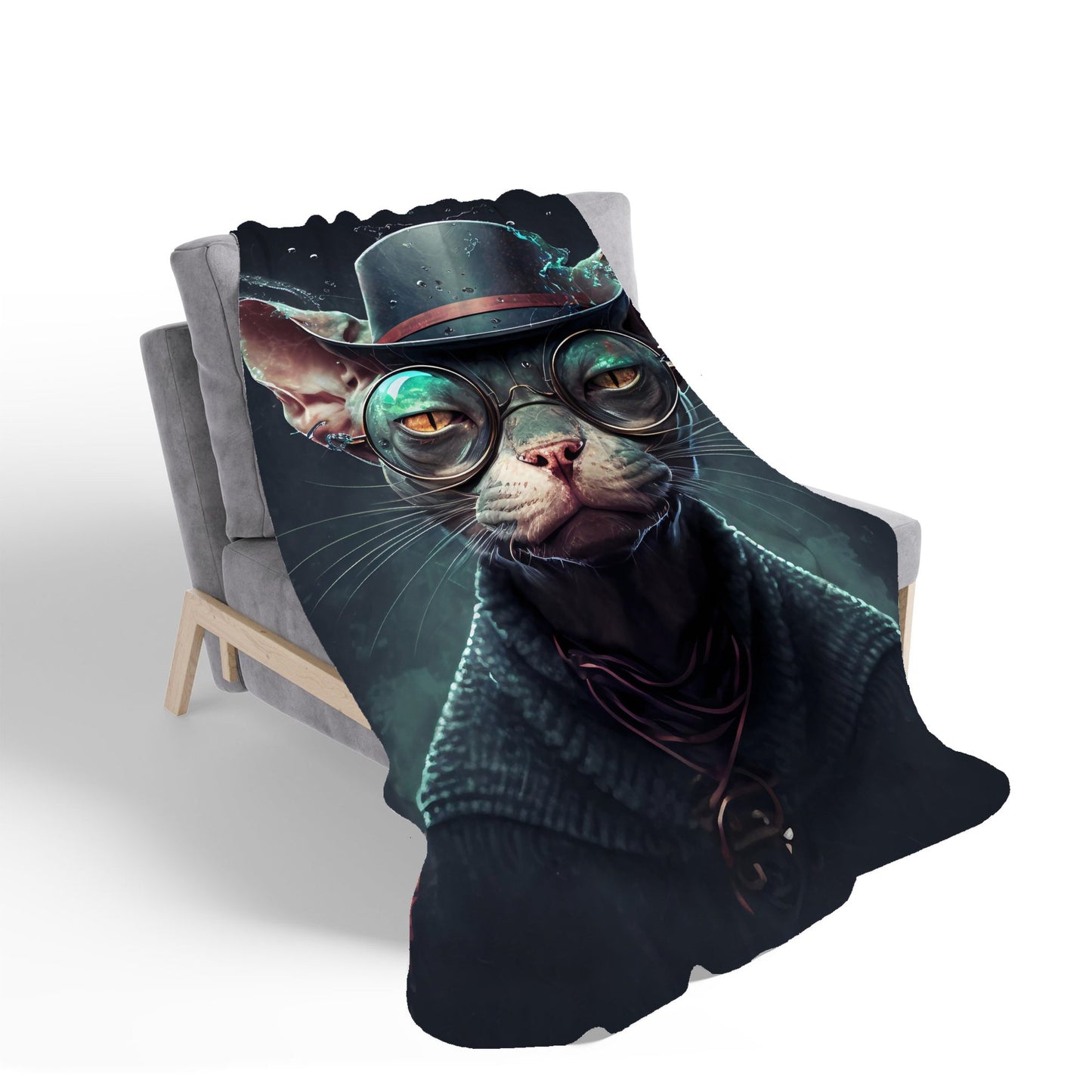 Sphynx Cat With Glases Splashart Sherpa Blanket