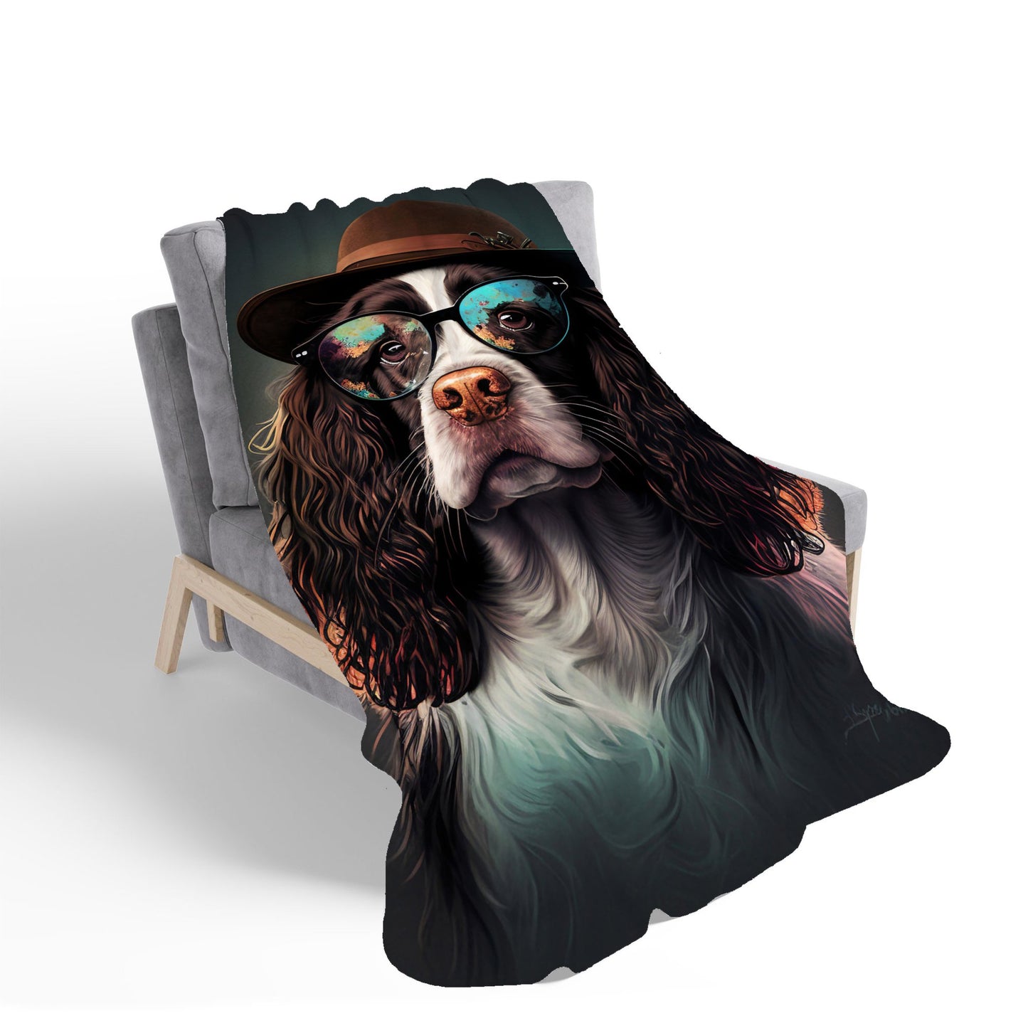 Springer Spaniel Dog Splashart Sherpa Blanket