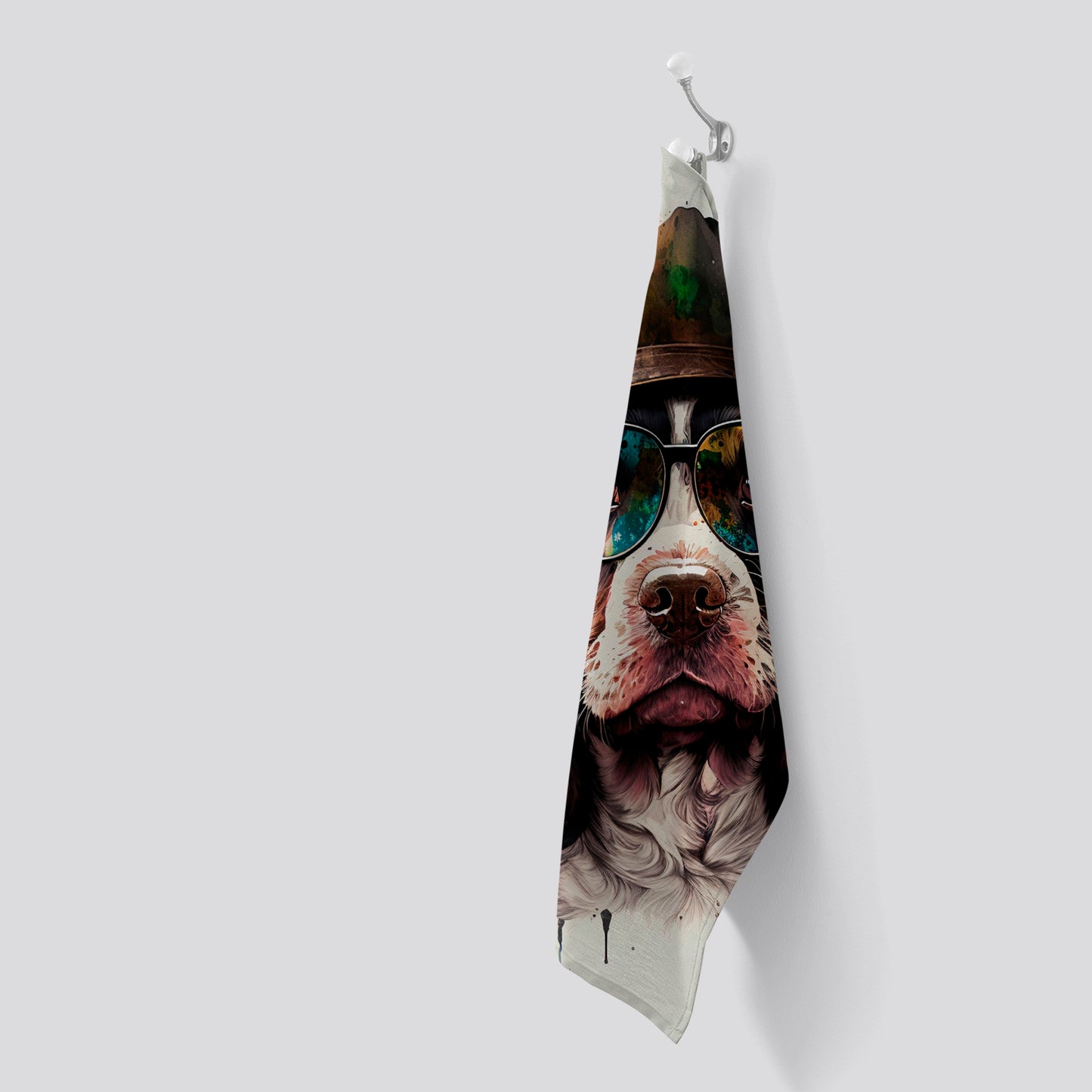 Springer Spaniel Dog With Glasses Splashart Tea Towel