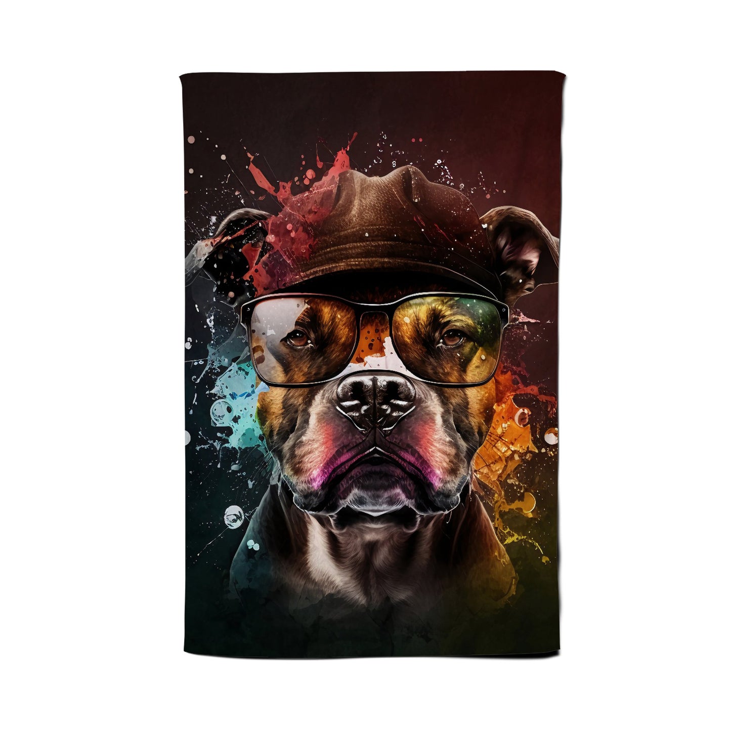 Staffordshire Bull Terrier Dog With Glasses Splashart Tea Towel