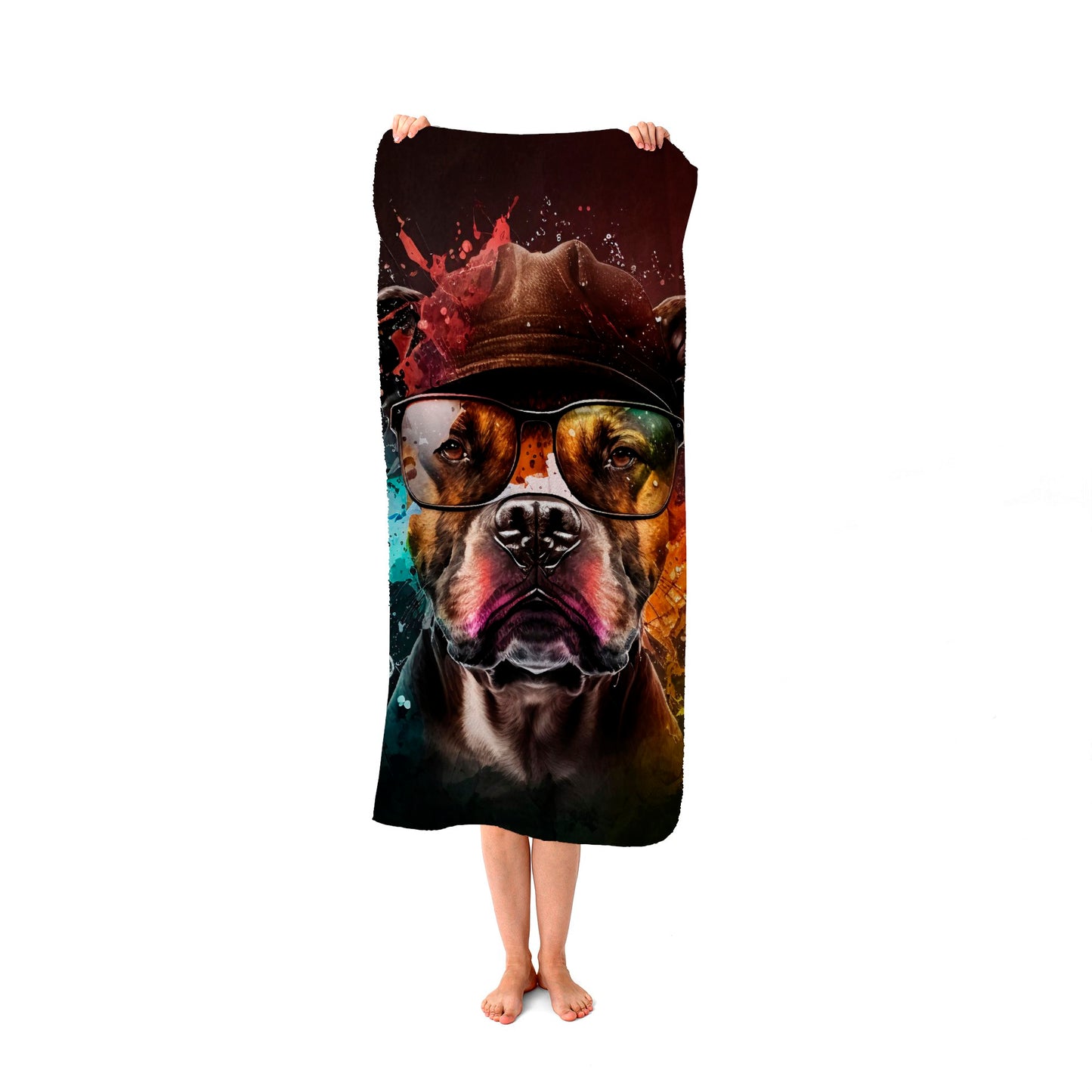 Staffy Bull Terrier Dog Splashart Beach Towel