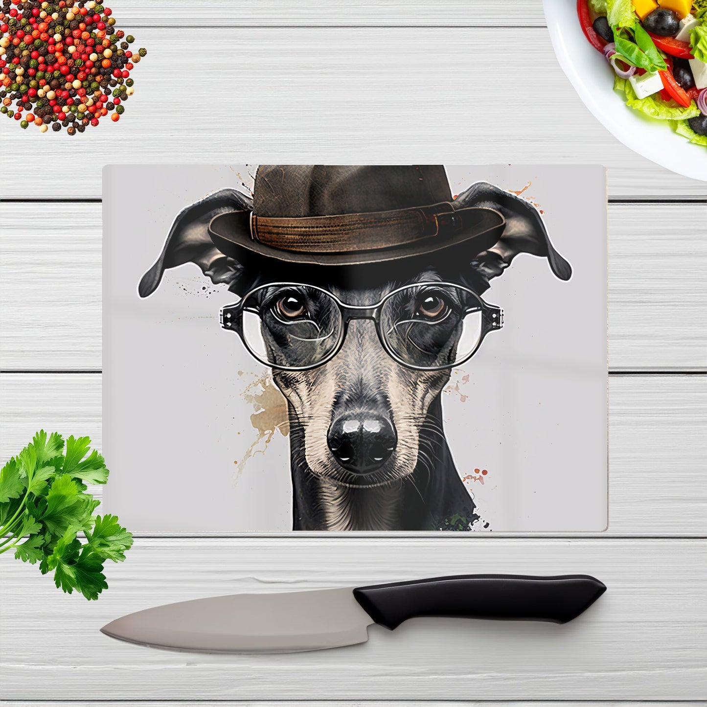Whippet Dog Splashart Chopping Board