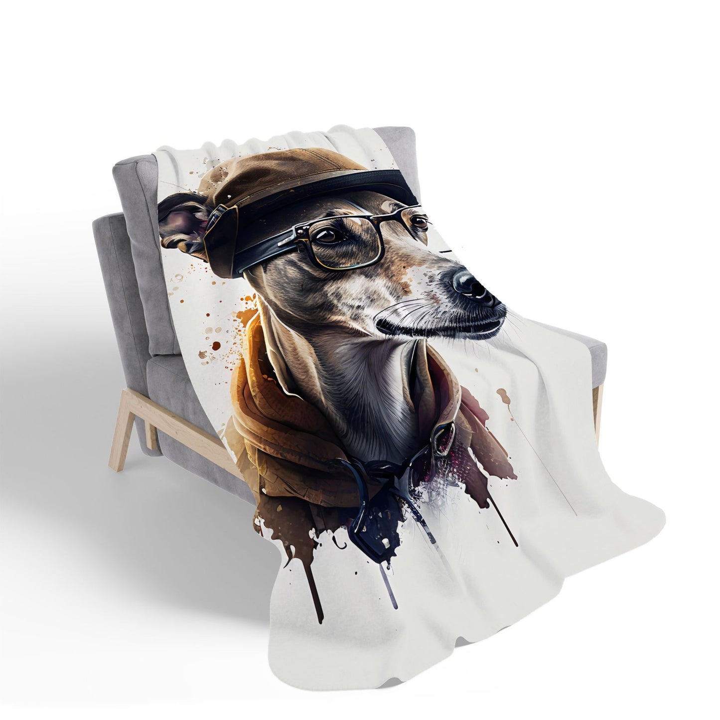 Whippet Dog With Glasses Splashart Sherpa Blanket