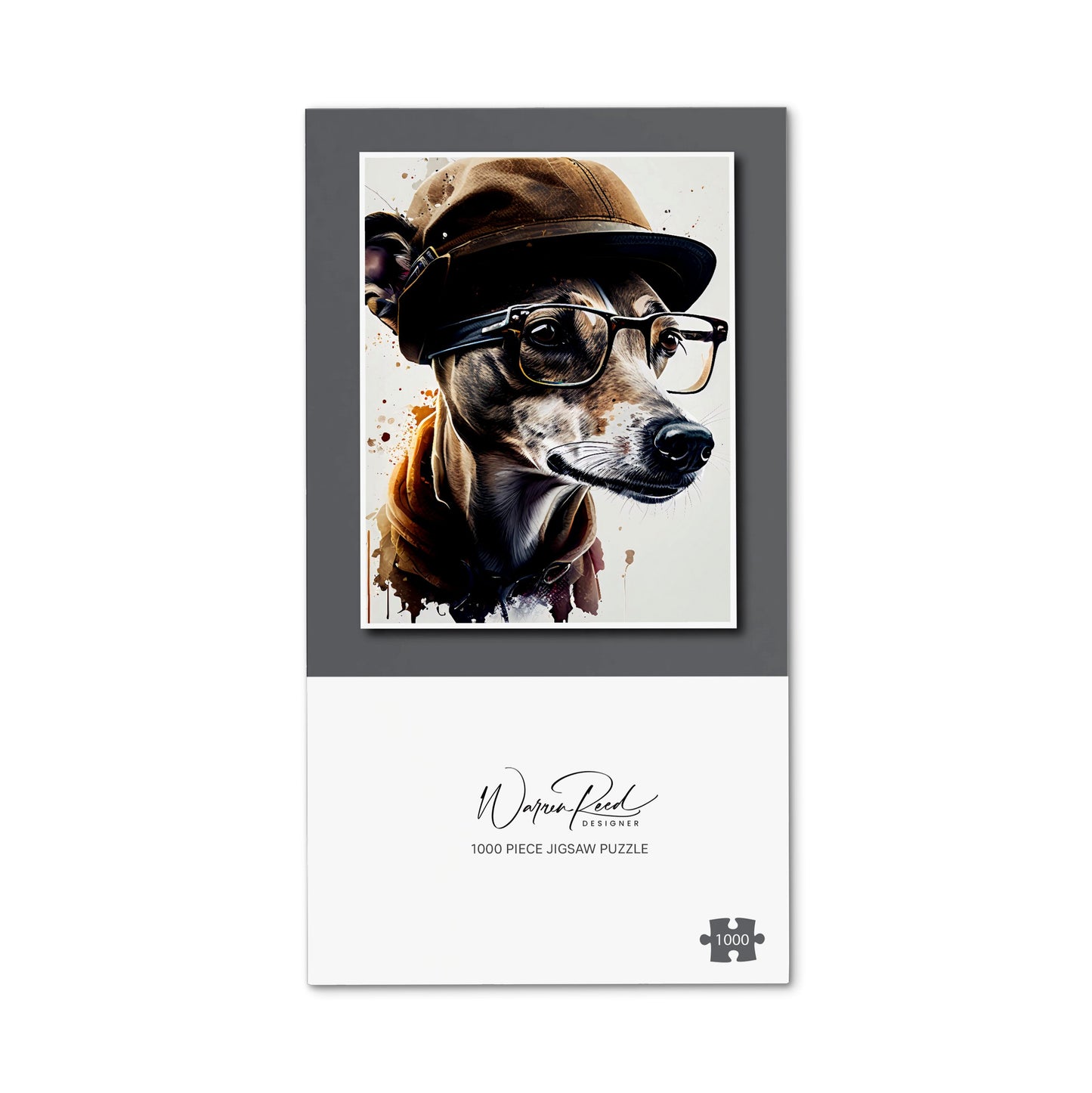 Whippet Dog With Glasses Splashart Jigsaw Puzzle
