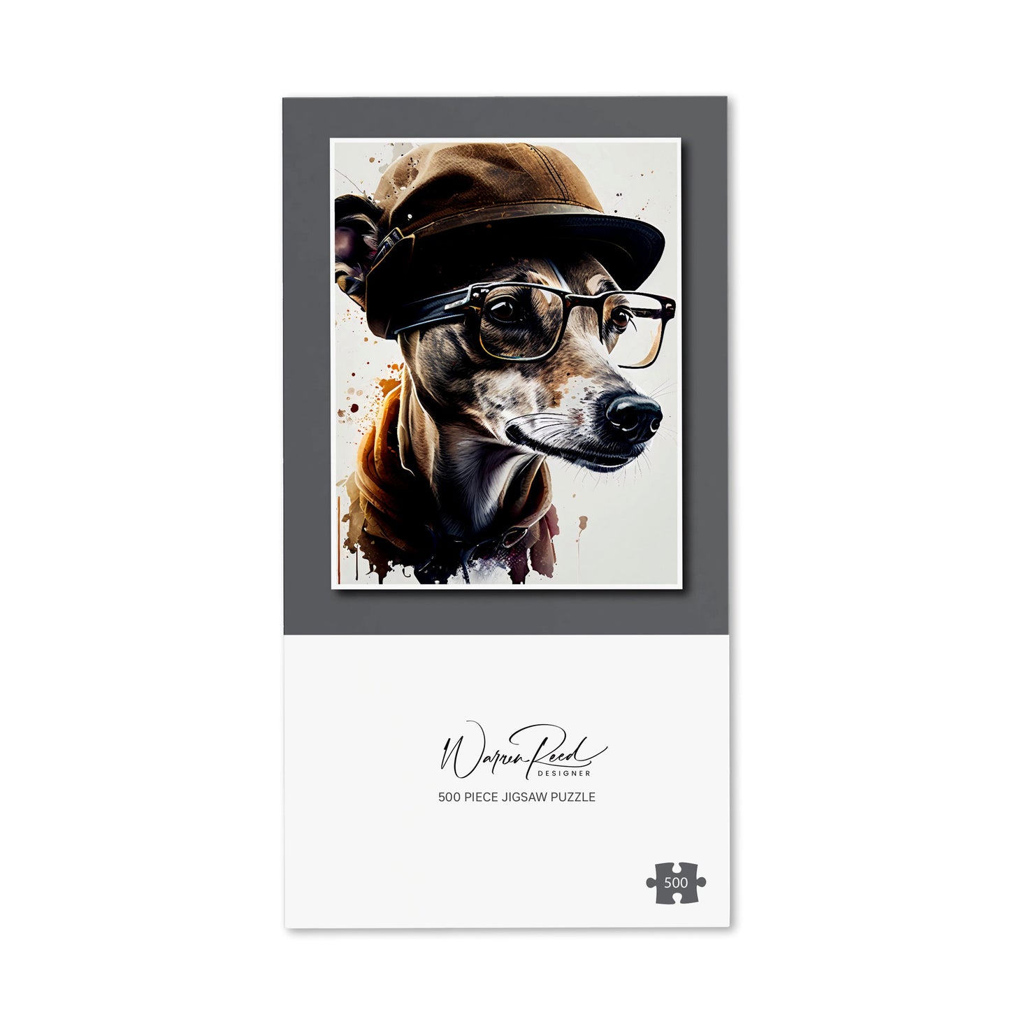 Whippet Dog With Glasses Splashart Jigsaw Puzzle