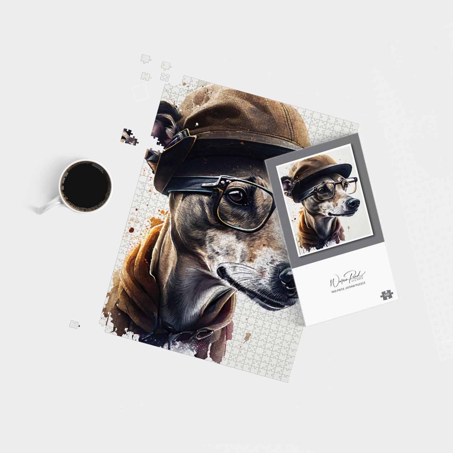 Whippet Dog With Glasses Splashart Jigsaw Puzzle