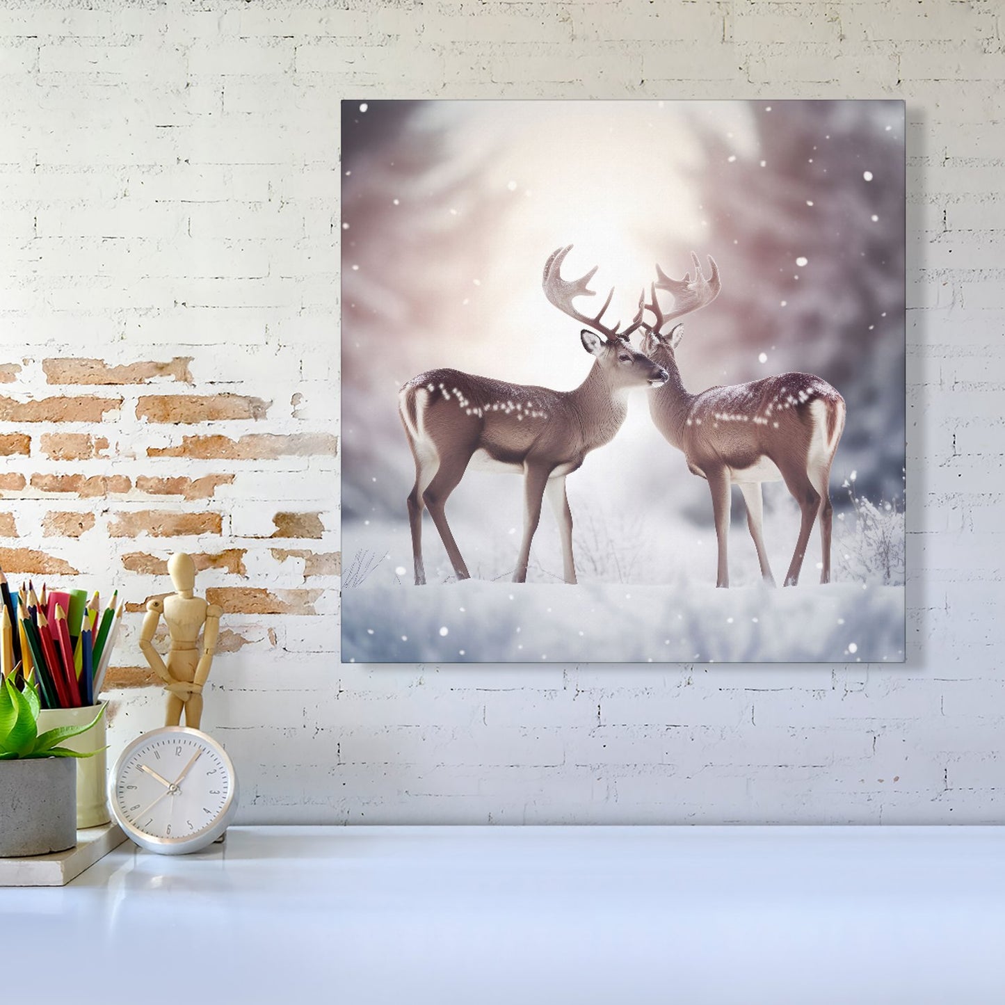 Reindeer In The Snow Canvas