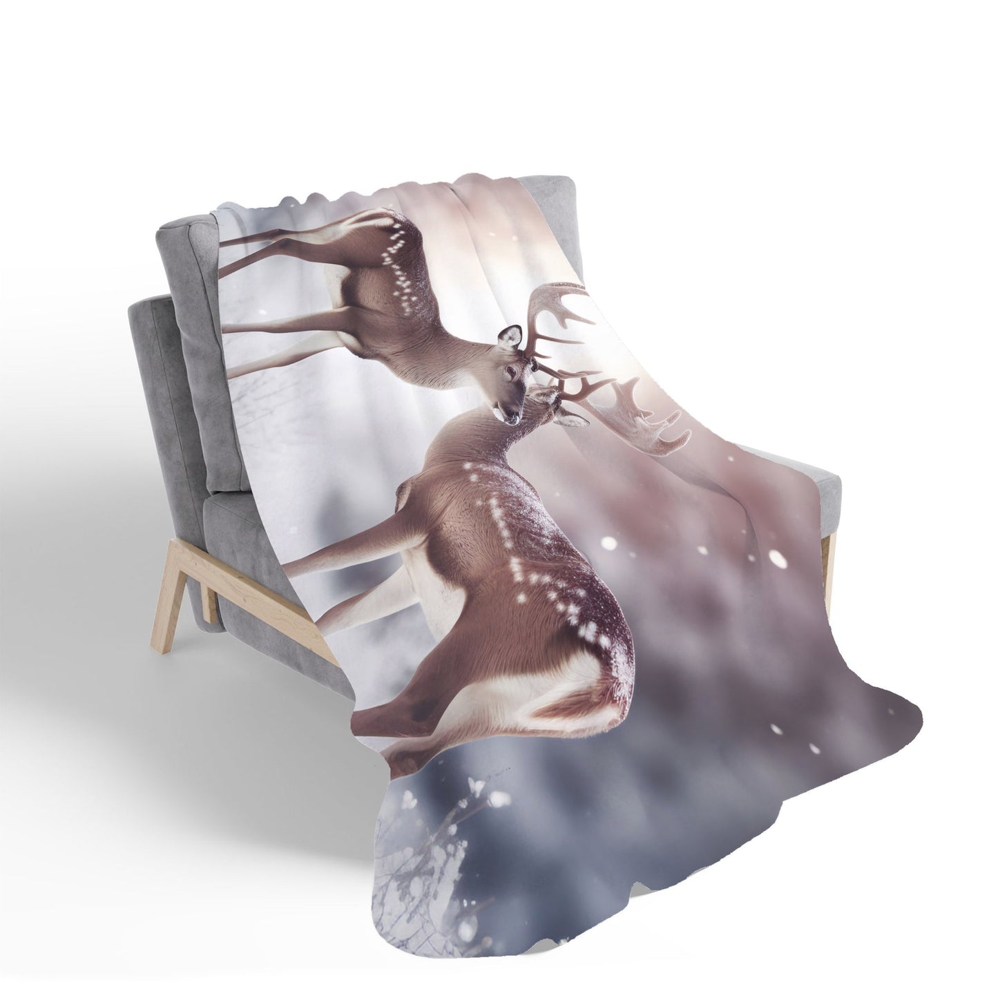 Reindeer In The Snow Sherpa Blanket
